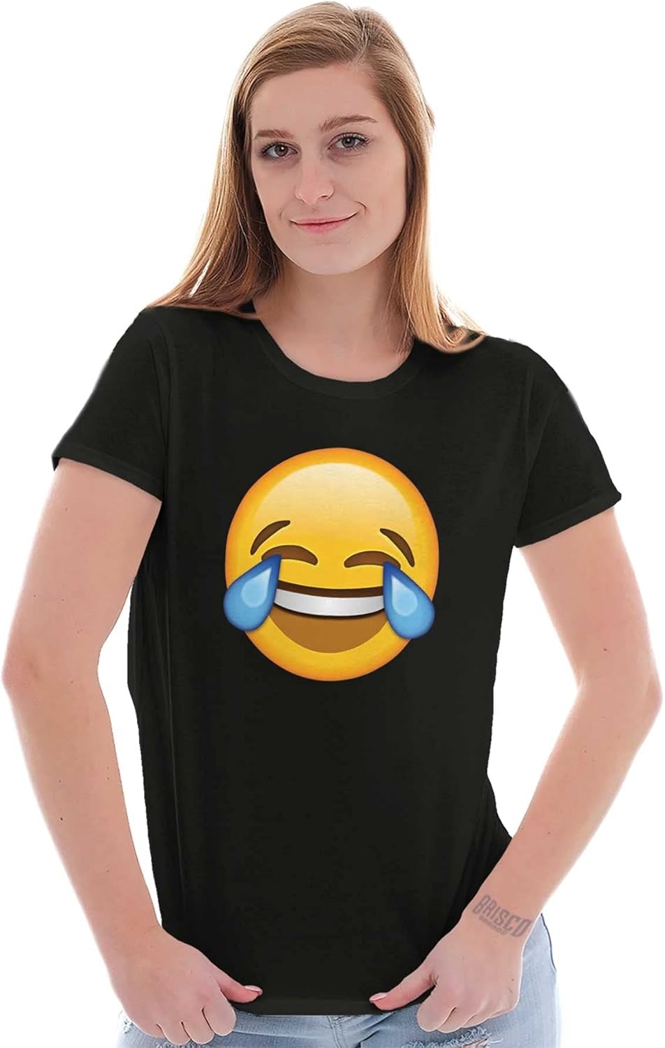 image:image100 Points Perfect Score Text Icon Womens Slim Fit Graphic TeeLaughing Crying Emoticon Black