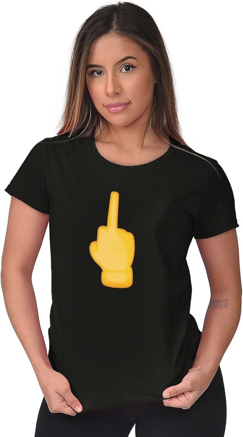 image:image100 Points Perfect Score Text Icon Womens Slim Fit Graphic TeeMiddle Finger Emoticon Black