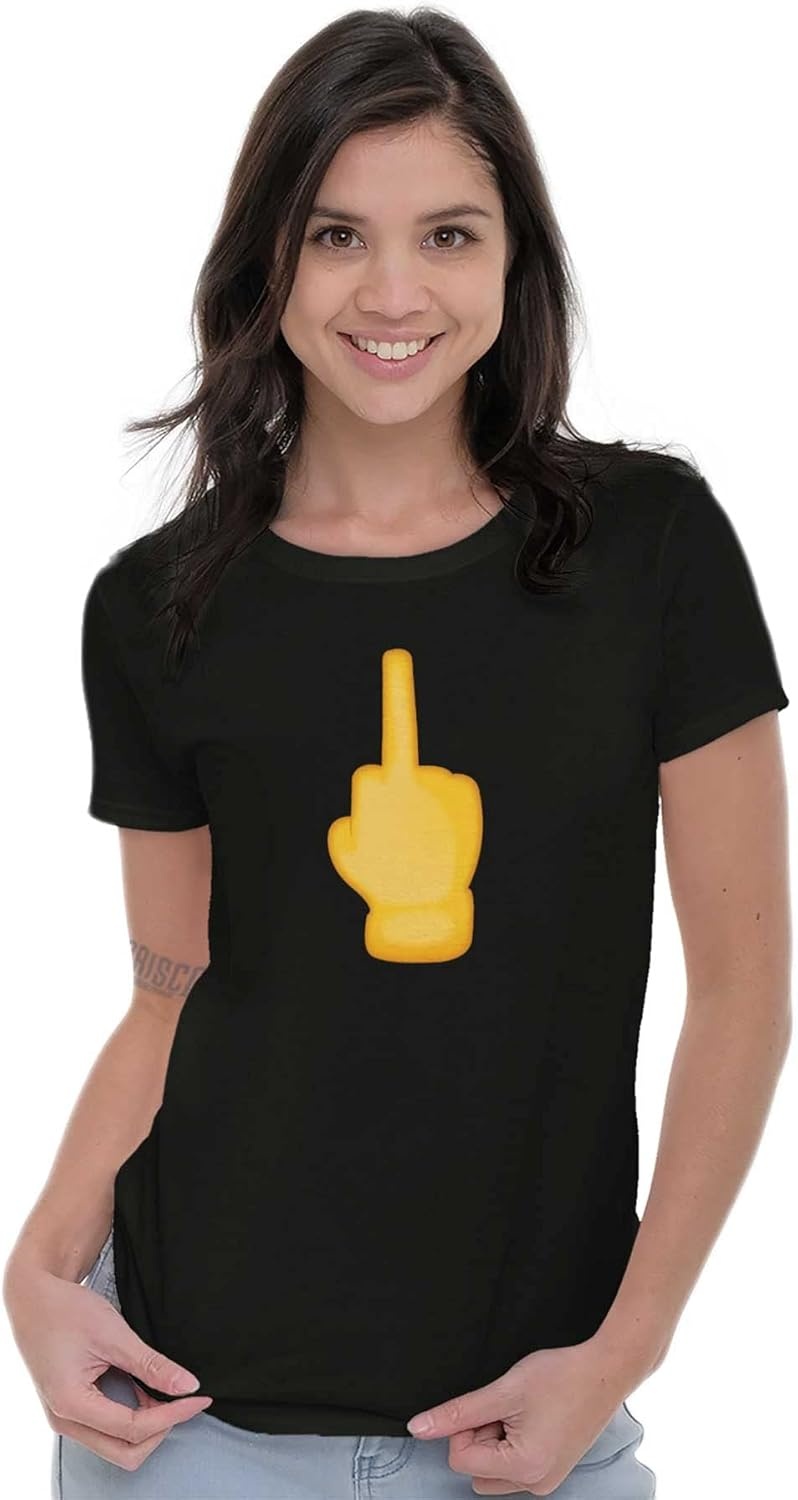 image:image100 Points Perfect Score Text Icon Womens Slim Fit Graphic TeeMiddle Finger Emoticon Black