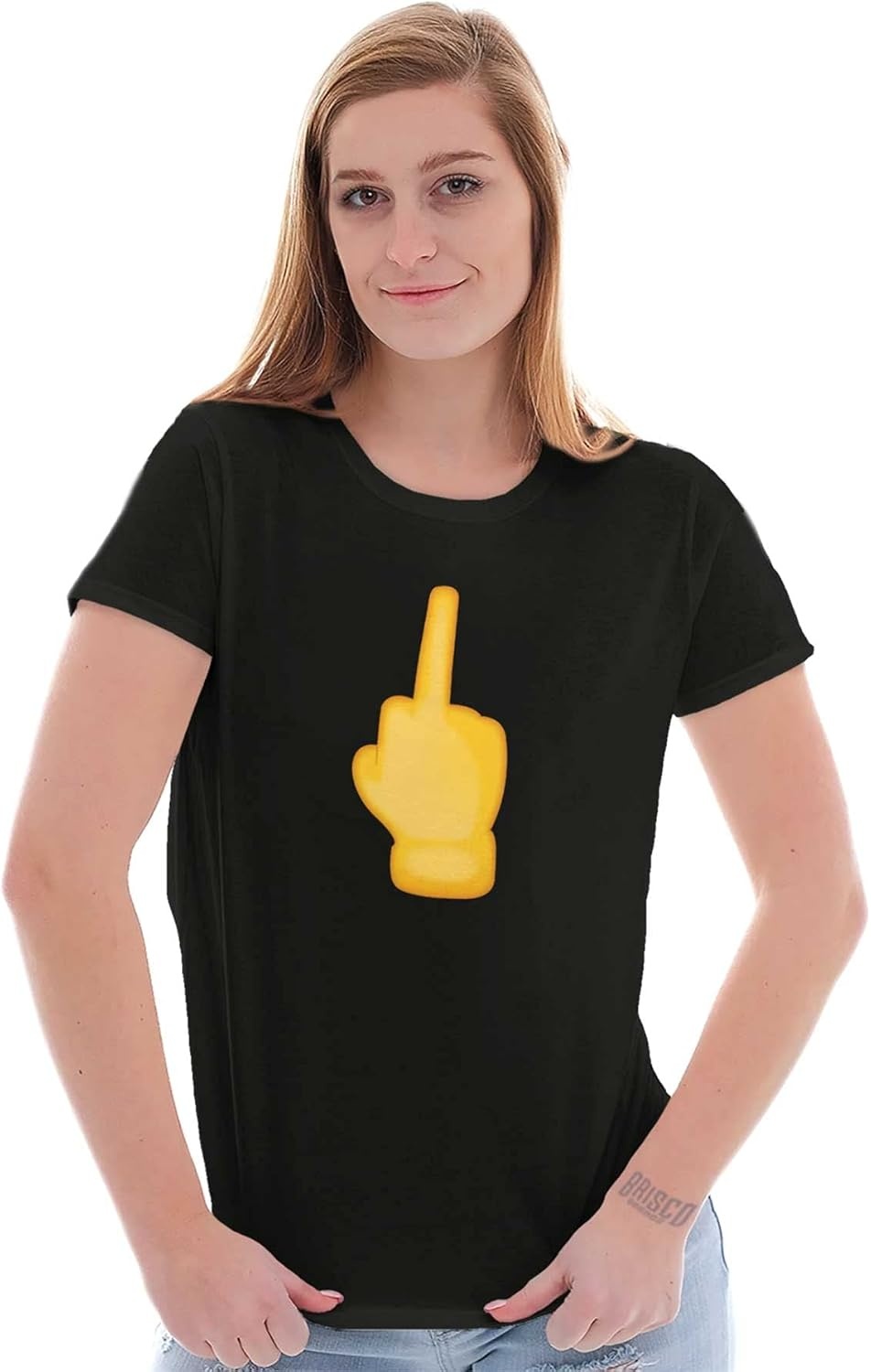 image:image100 Points Perfect Score Text Icon Womens Slim Fit Graphic TeeMiddle Finger Emoticon Black