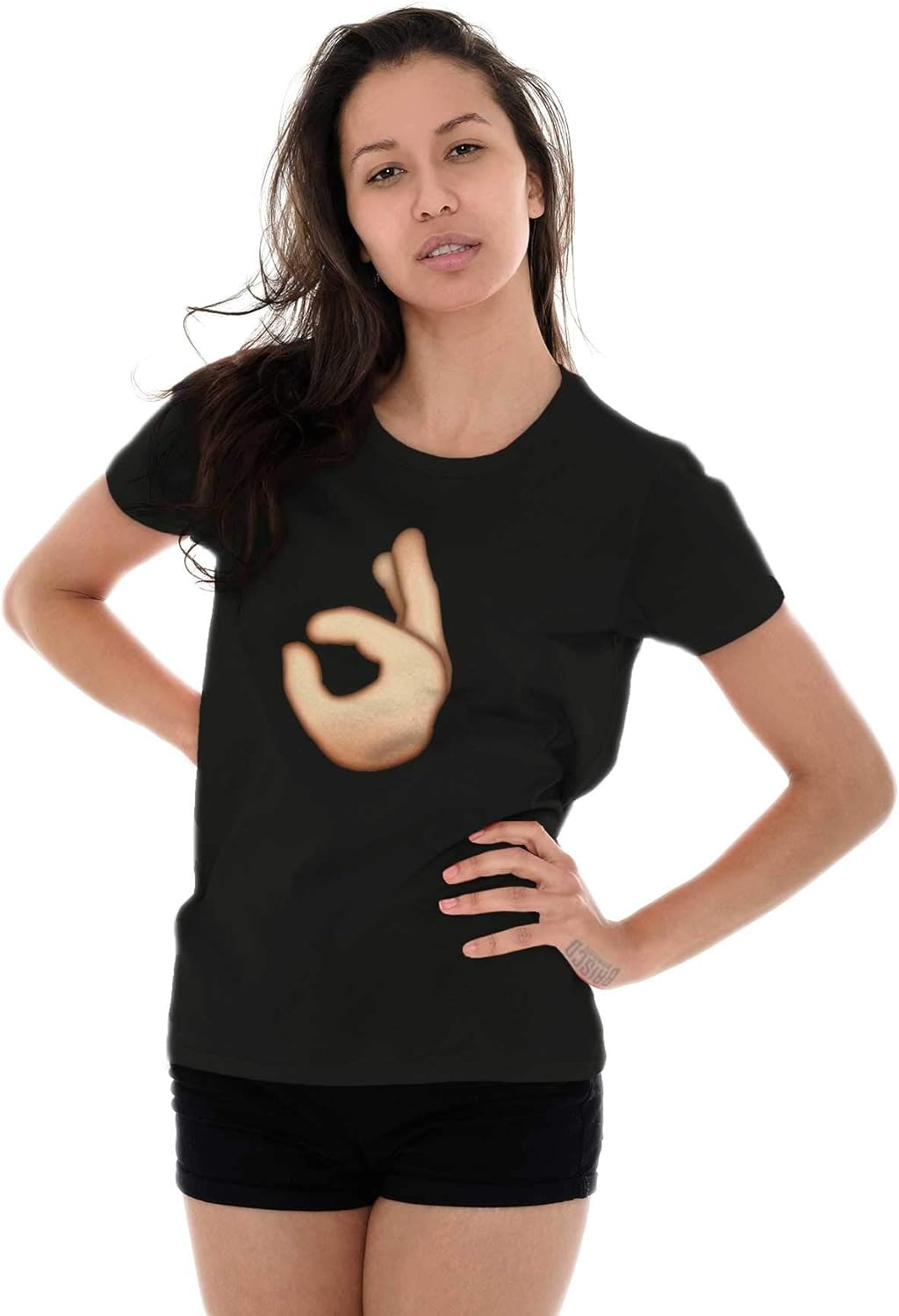 image:image100 Points Perfect Score Text Icon Womens Slim Fit Graphic TeeOk Sign Emoticon Black