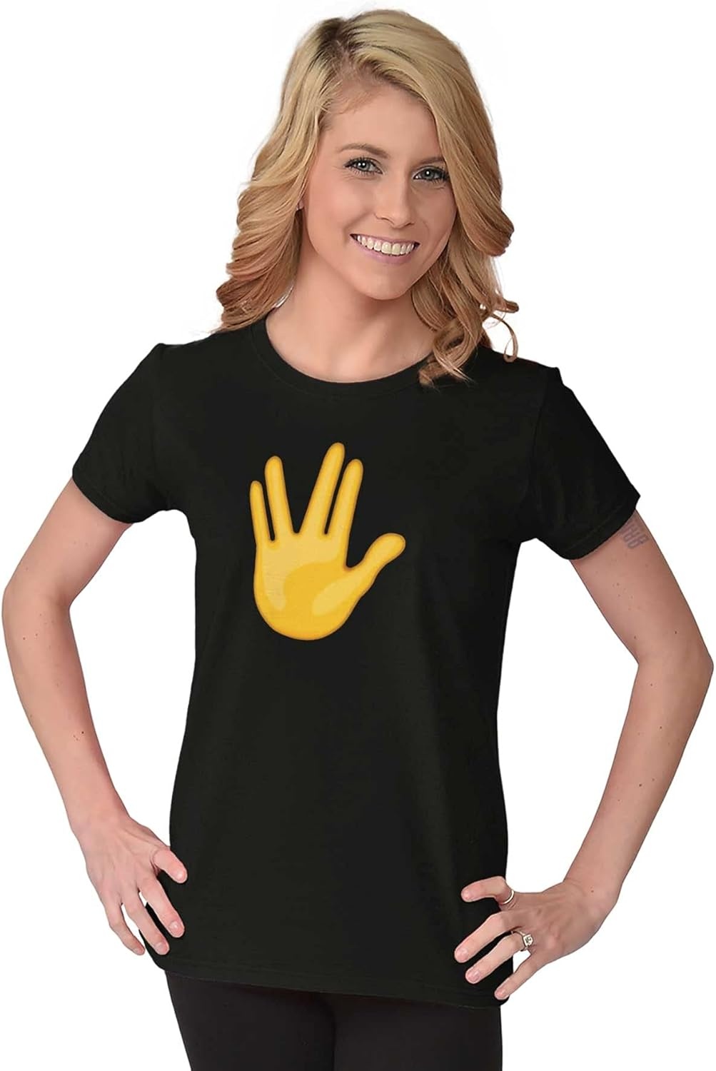 image:image100 Points Perfect Score Text Icon Womens Slim Fit Graphic TeeScifi Hand Emoticon Black