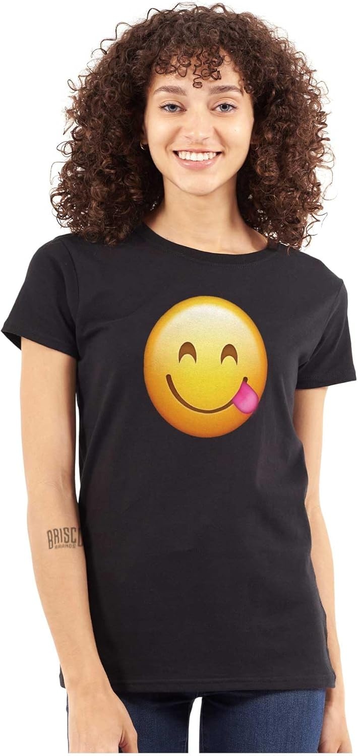 image:image100 Points Perfect Score Text Icon Womens Slim Fit Graphic TeeSmiling Tongue Emoticon Black
