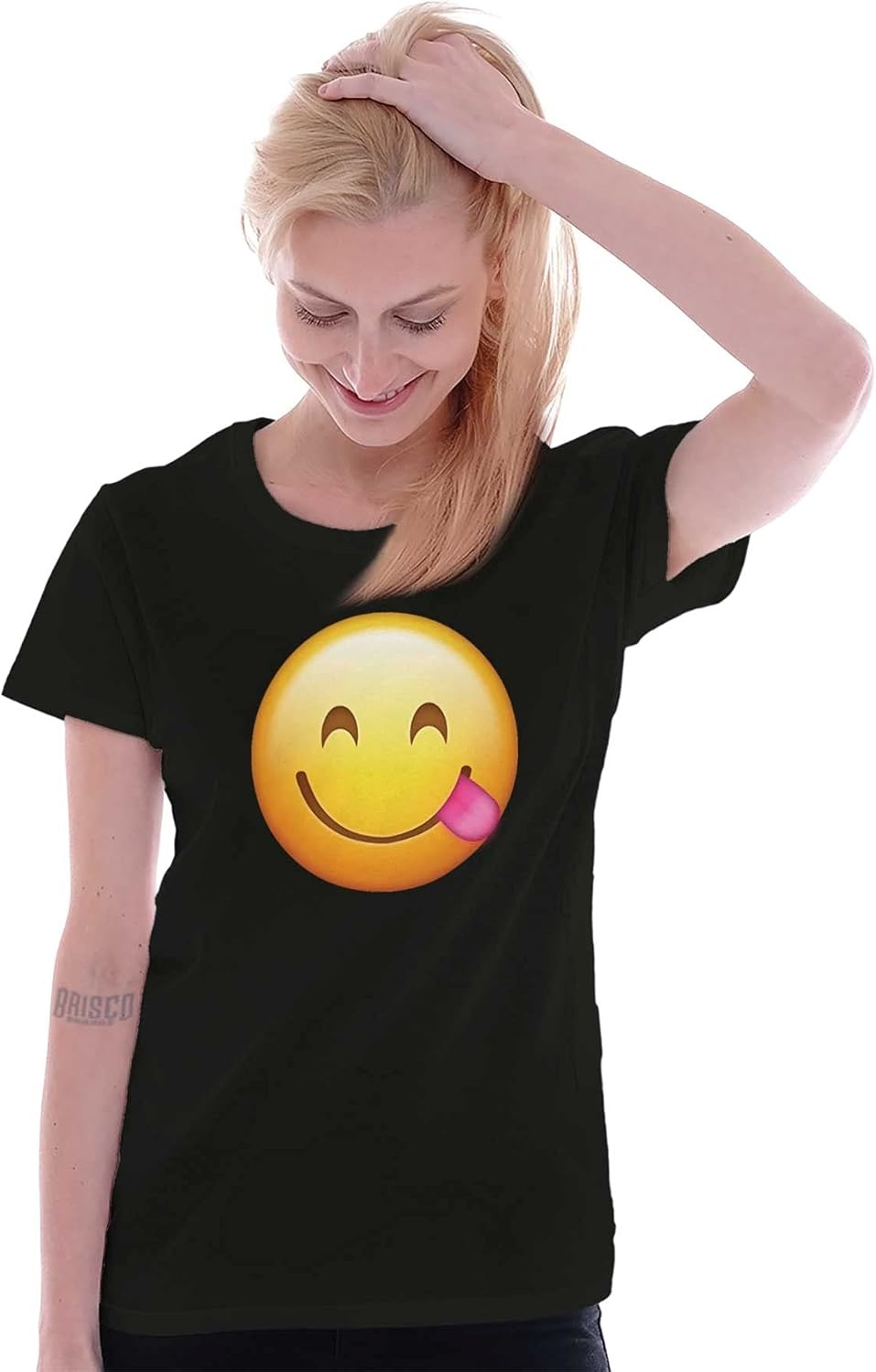 image:image100 Points Perfect Score Text Icon Womens Slim Fit Graphic TeeSmiling Tongue Emoticon Black