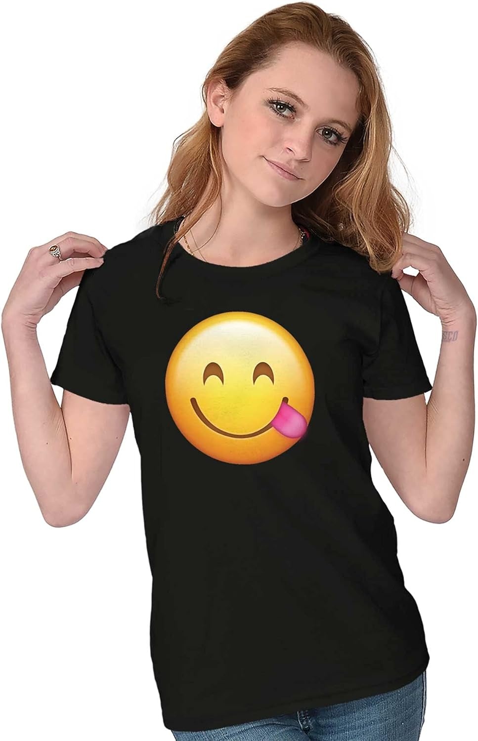 image:image100 Points Perfect Score Text Icon Womens Slim Fit Graphic TeeSmiling Tongue Emoticon Black