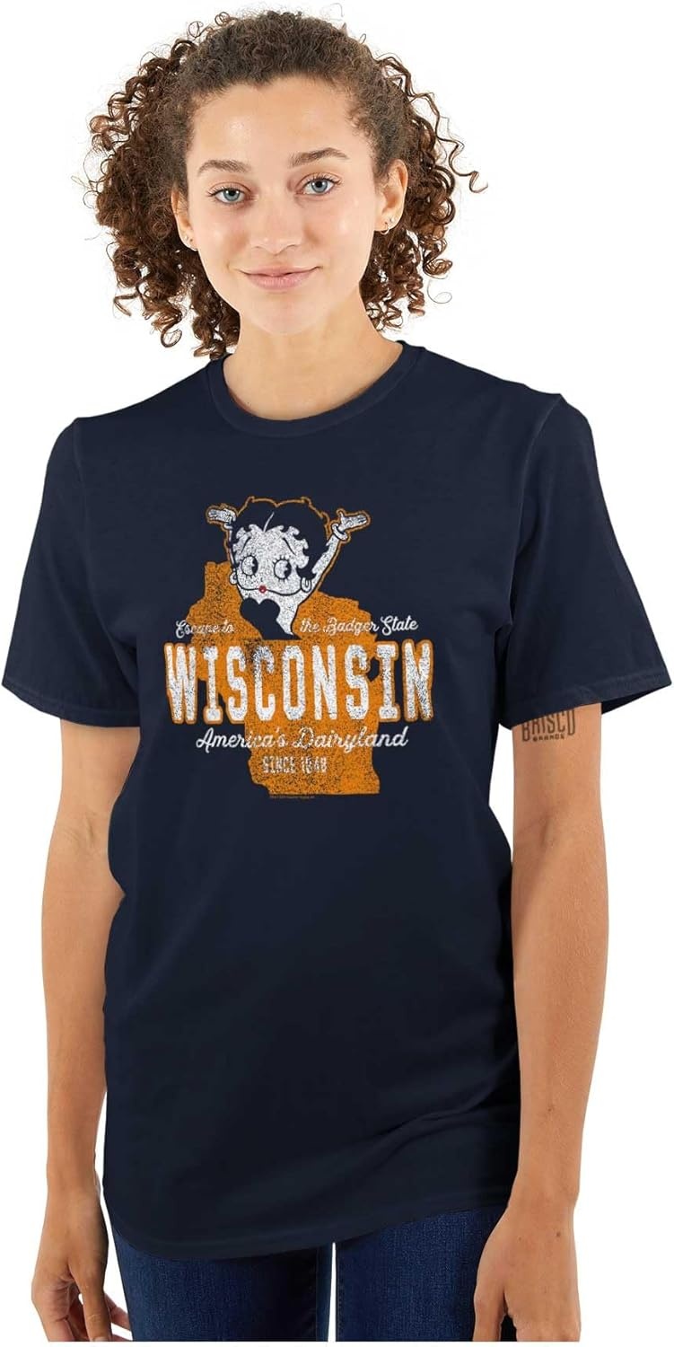 image:imageBetty Boop Cartoon American States Womens Graphic T Shirt TeesWisconsin