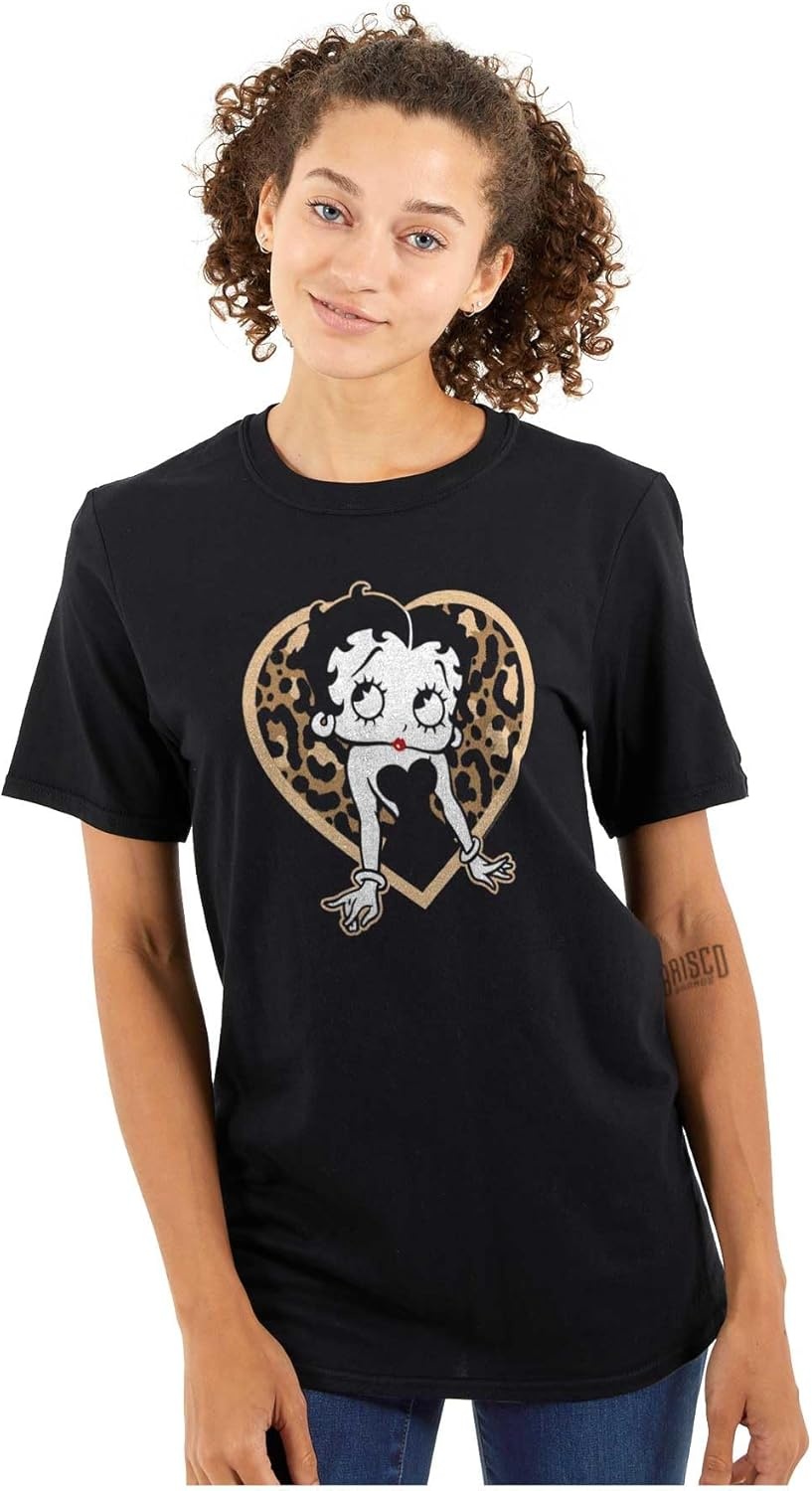 image:imageBetty Boop Leopard Print Heart Womens Graphic T Shirt TeesBlack