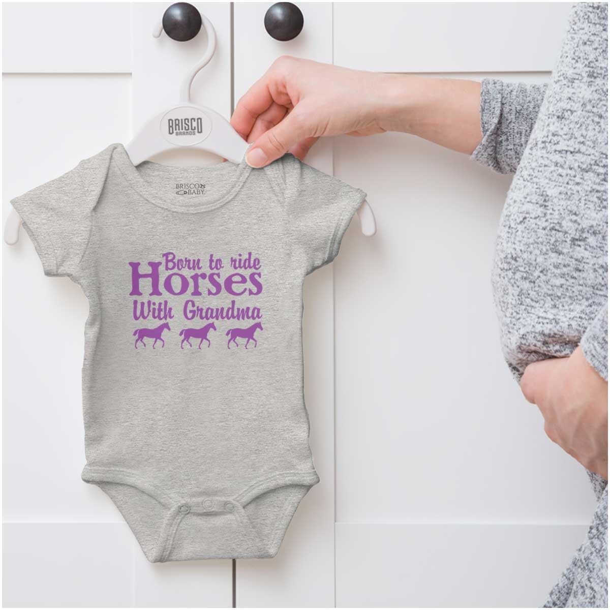 image:imageBorn To Ride Horses With Grandma Baby Romper Boys or GirlsHeather