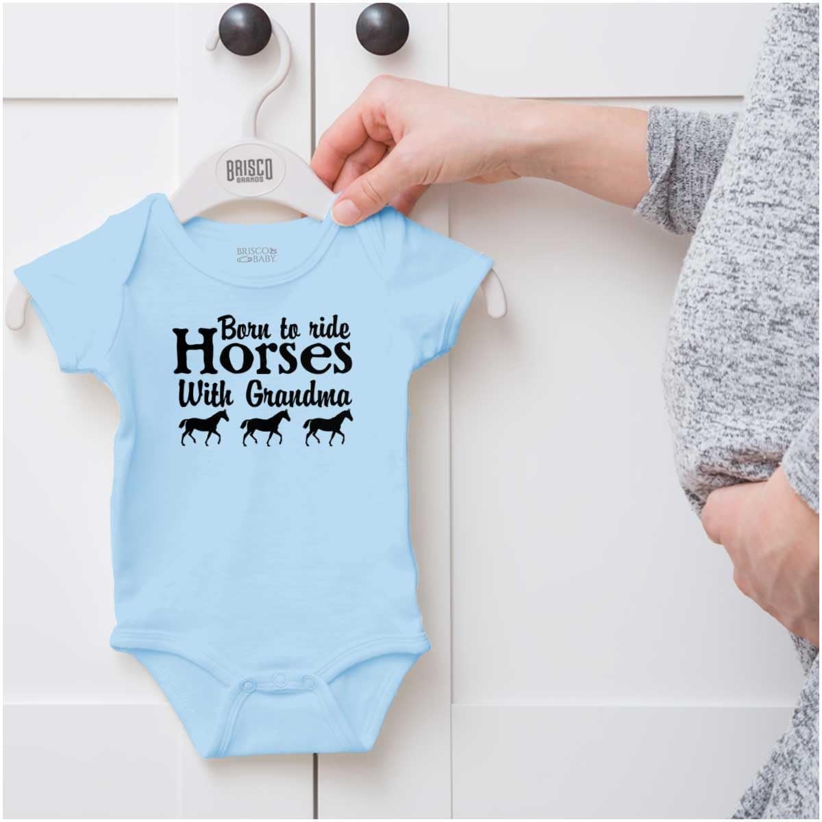 image:imageBorn To Ride Horses With Grandma Baby Romper Boys or GirlsLight Blue