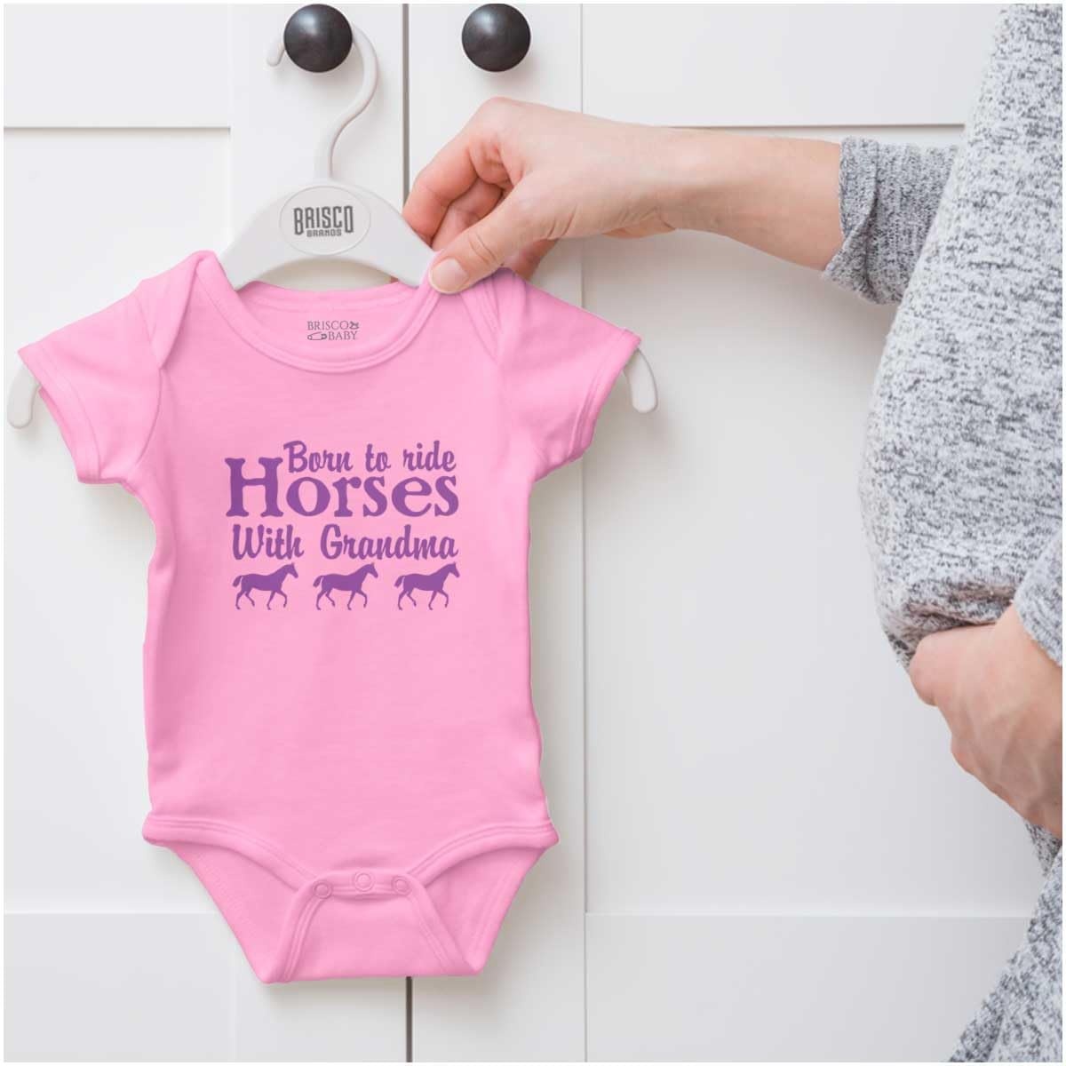 image:imageBorn To Ride Horses With Grandma Baby Romper Boys or GirlsPink