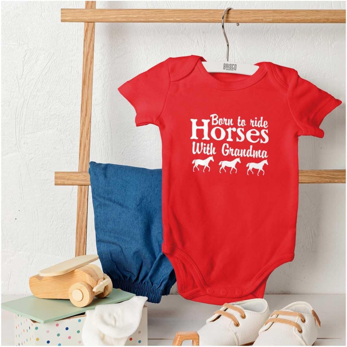 image:imageBorn To Ride Horses With Grandma Baby Romper Boys or GirlsRed