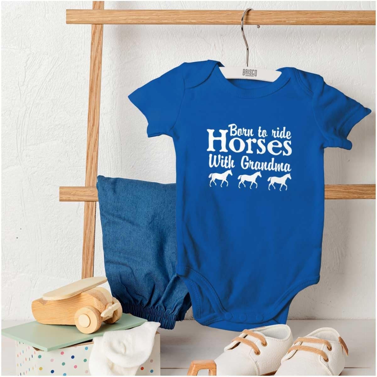image:imageBorn To Ride Horses With Grandma Baby Romper Boys or GirlsRoyal