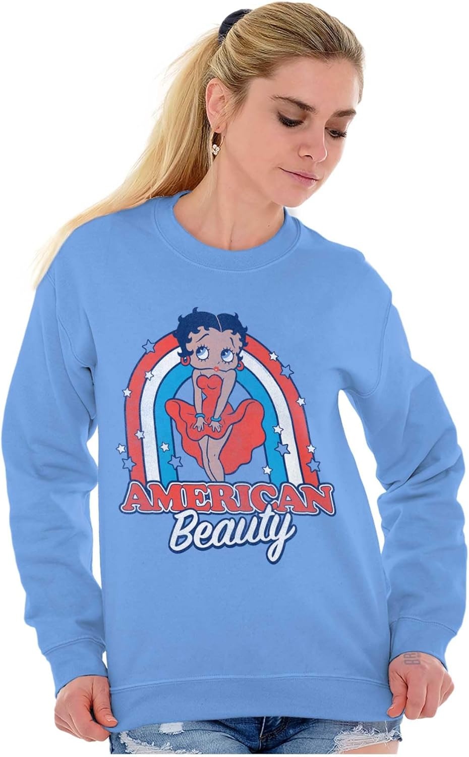 image:imageBrisco Brands Betty Boop Cartoon American Beauty Women Crewneck SweatshirtCarolina Blue