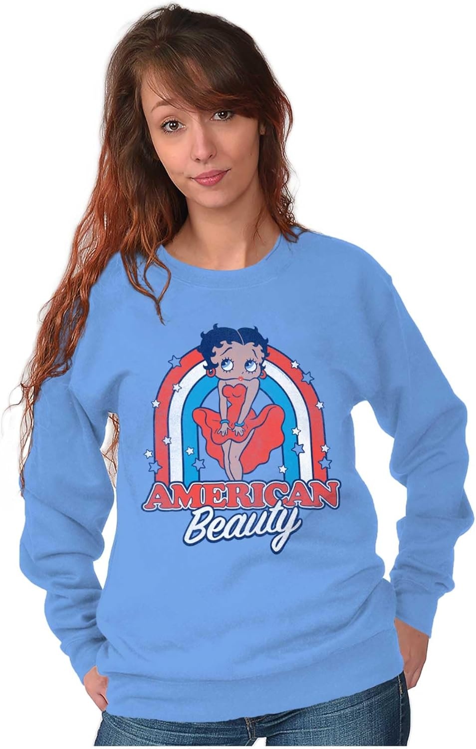image:imageBrisco Brands Betty Boop Cartoon American Beauty Women Crewneck SweatshirtCarolina Blue