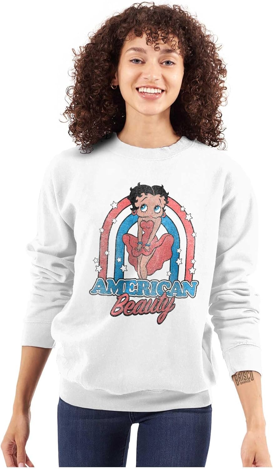 image:imageBrisco Brands Betty Boop Cartoon American Beauty Women Crewneck SweatshirtWhite