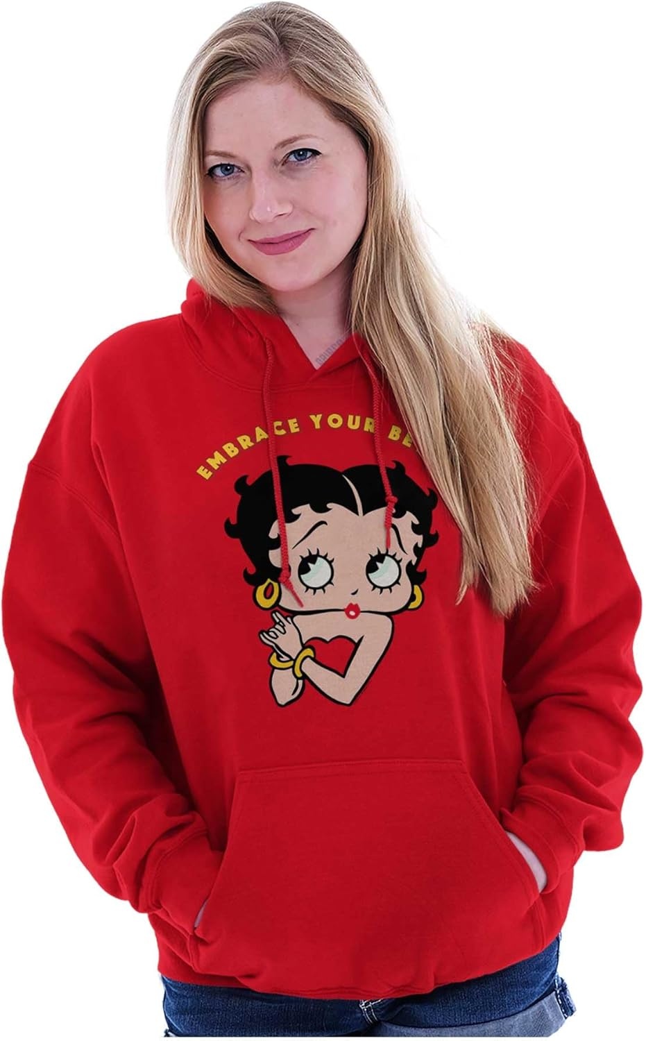image:imageBrisco Brands Betty Boop Cartoon Cute Motivational Hoodie Sweatshirt WomenAntique Cherry Red
