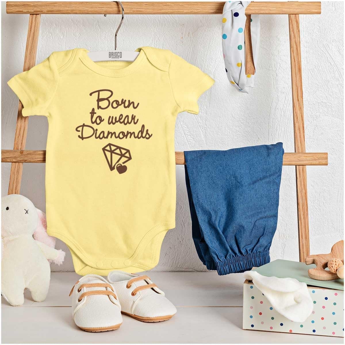 image:imageBrisco Brands Born To Wear Diamonds Cute Cursive Baby Bodysuit Jumper GirlsBanana