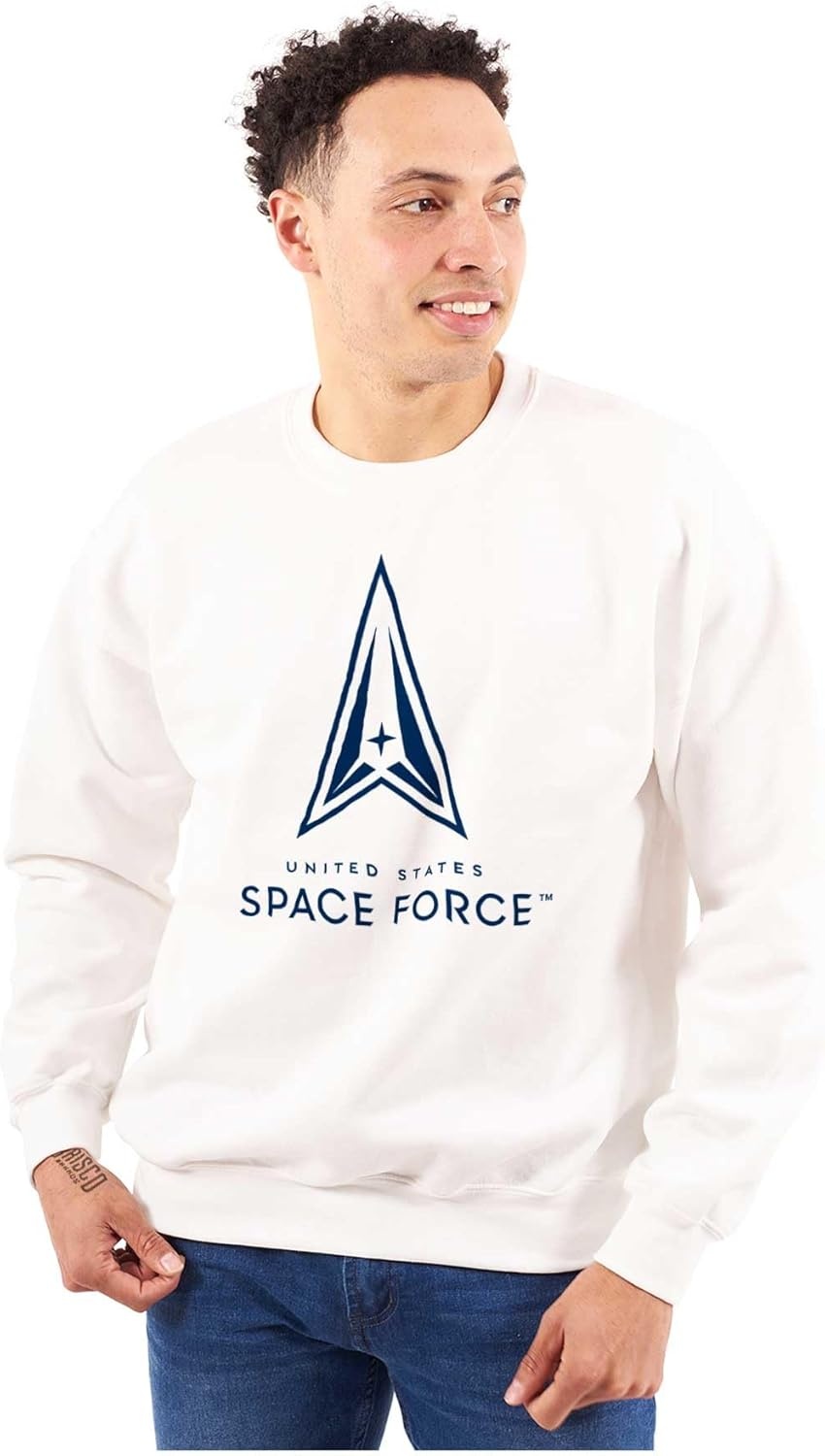 image:imageBrisco Brands Classic US Space Force Military Logo Sweatshirt for Men or WomenWhite