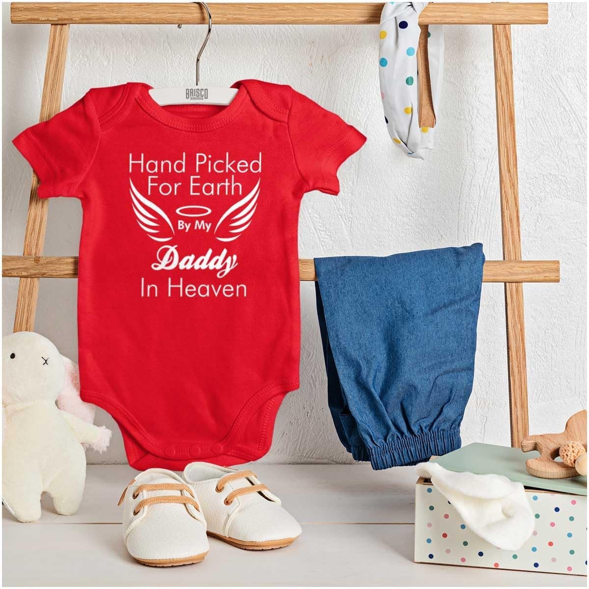 image:imageBrisco Brands Father Hand Picked By Daddy in Heaven Baby Romper Boys or GirlsRed