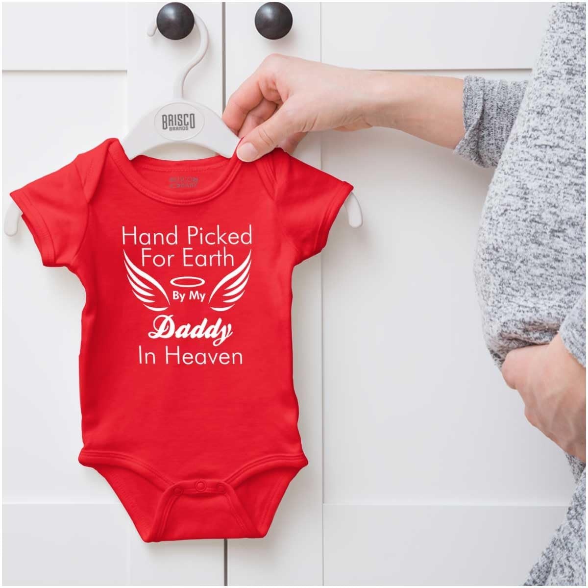 image:imageBrisco Brands Father Hand Picked By Daddy in Heaven Baby Romper Boys or GirlsRed