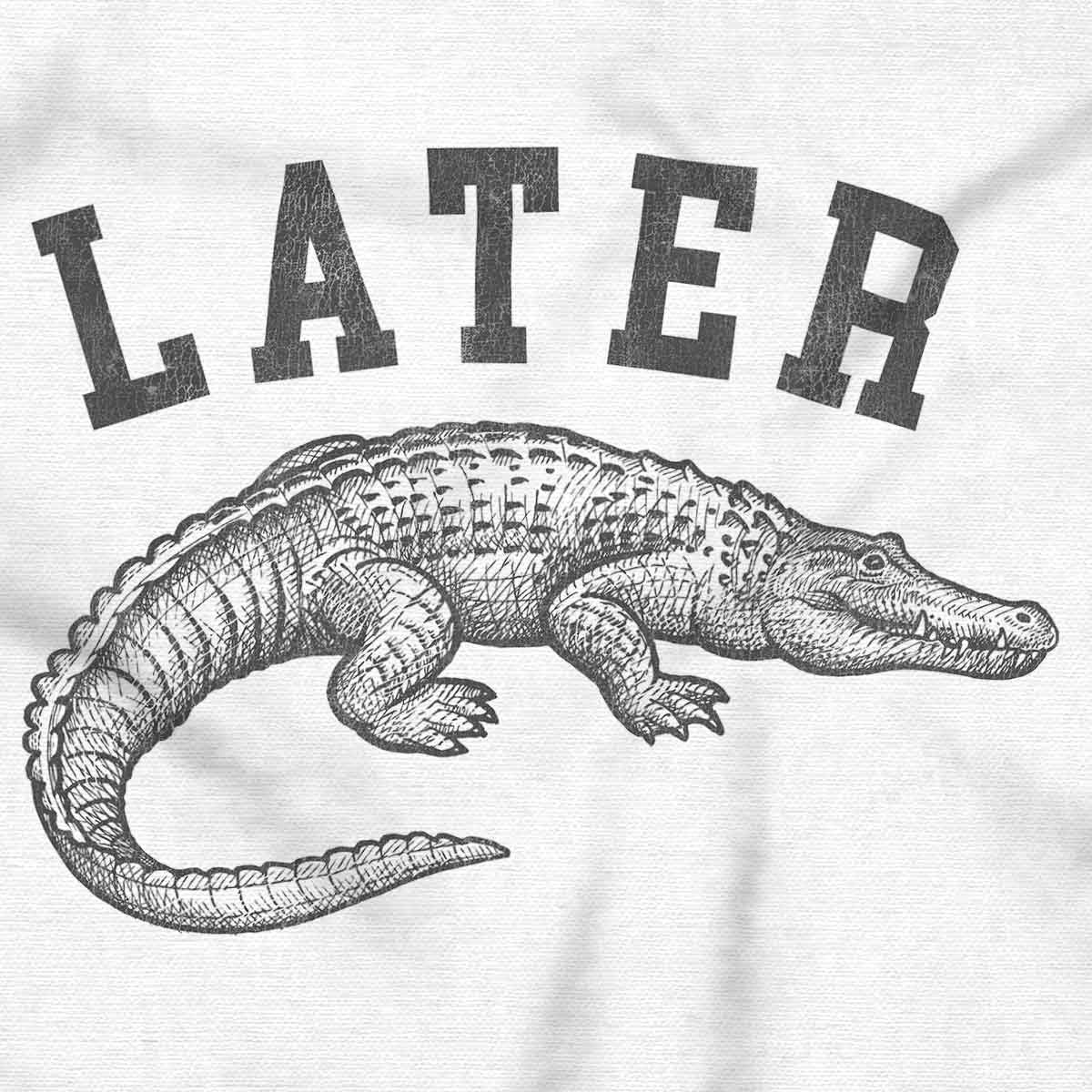 image:imageBrisco Brands Funny Later Alligator Animal Pun Baby Romper Boys or GirlsWhite