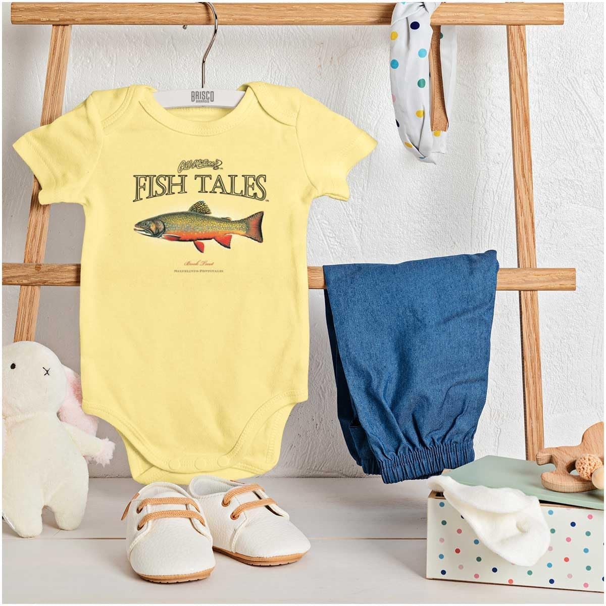 image:imageBrisco Brands Gill McGinn Deep Sea Trout Fishing Baby Romper Boys or GirlsBanana