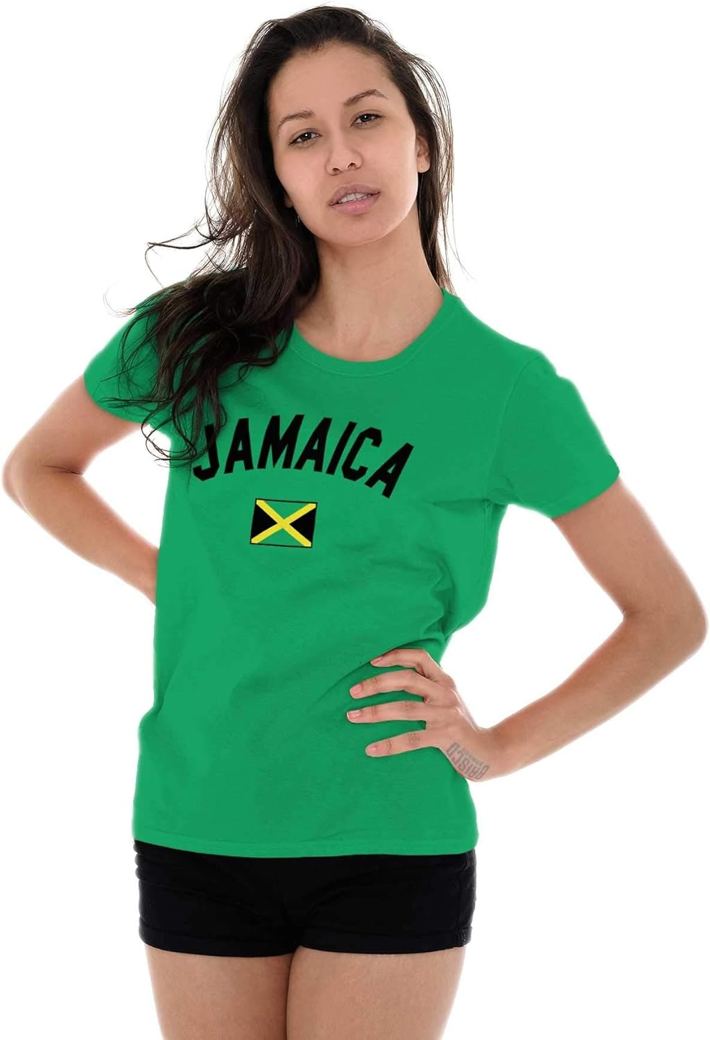 image:imageBrisco Brands Jamaica Country Flag Soccer Fan Pride Womens Slim Fit Graphic Tee