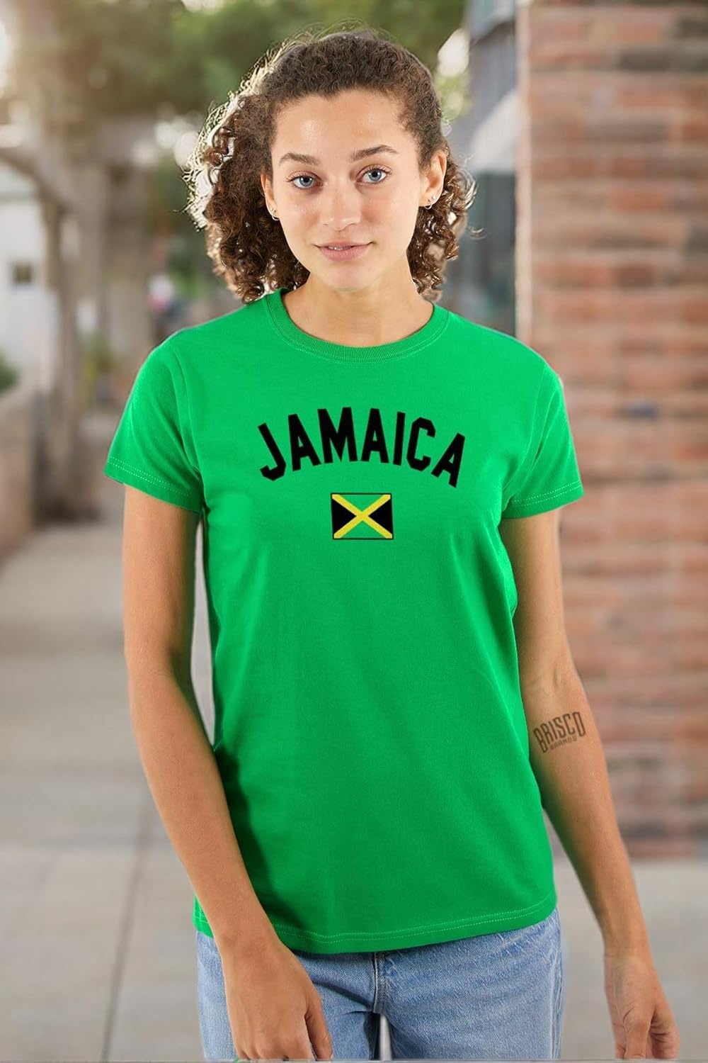 image:imageBrisco Brands Jamaica Country Flag Soccer Fan Pride Womens Slim Fit Graphic Tee