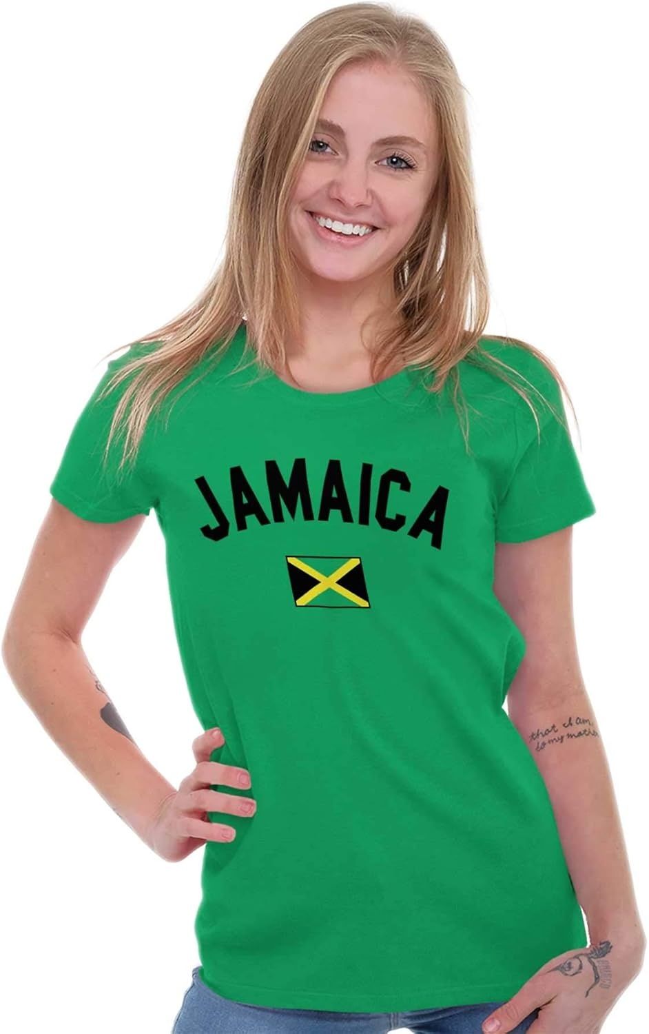 image:imageBrisco Brands Jamaica Country Flag Soccer Fan Pride Womens Slim Fit Graphic Tee