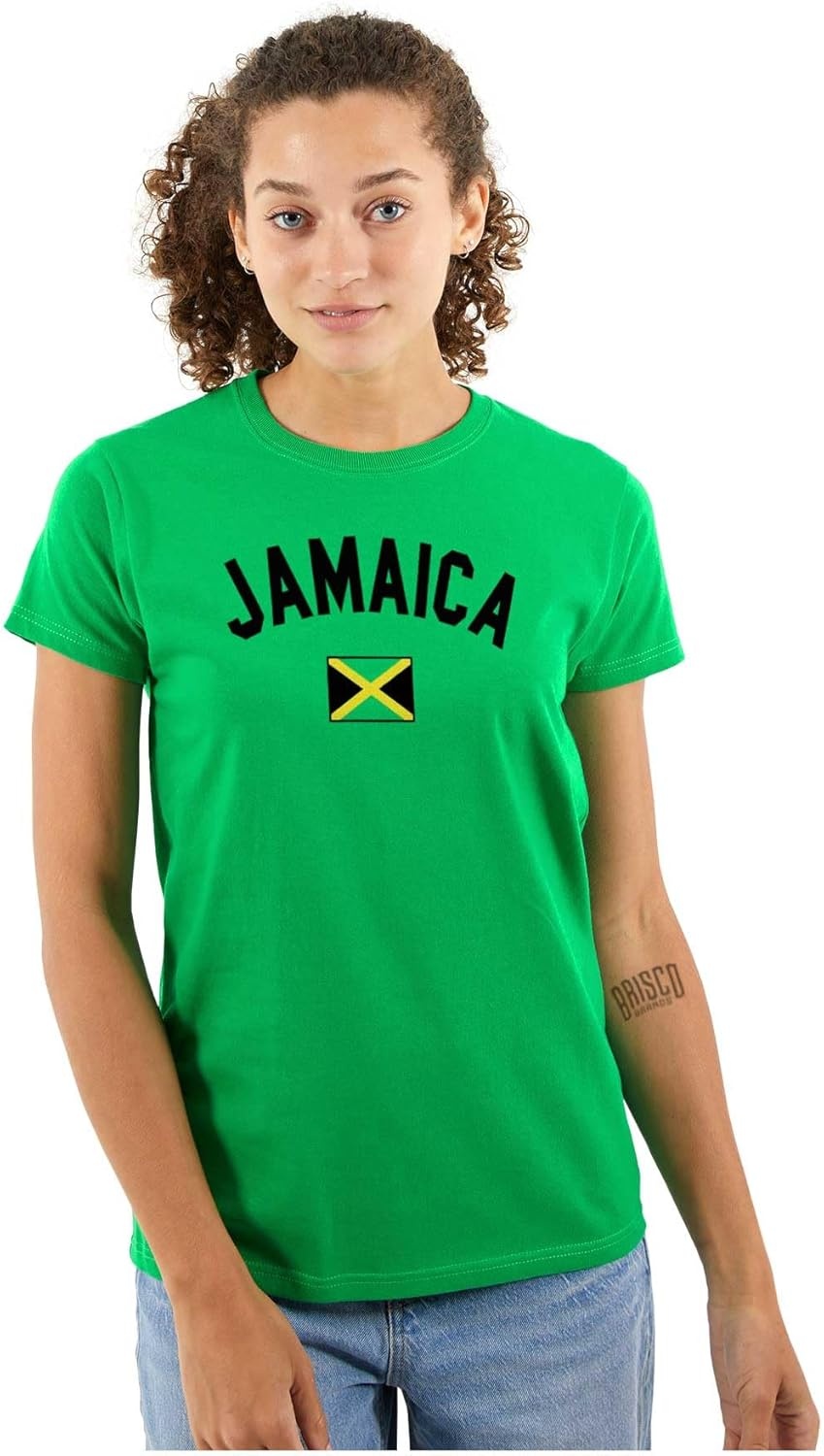 image:imageBrisco Brands Jamaica Country Flag Soccer Fan Pride Womens Slim Fit Graphic Tee