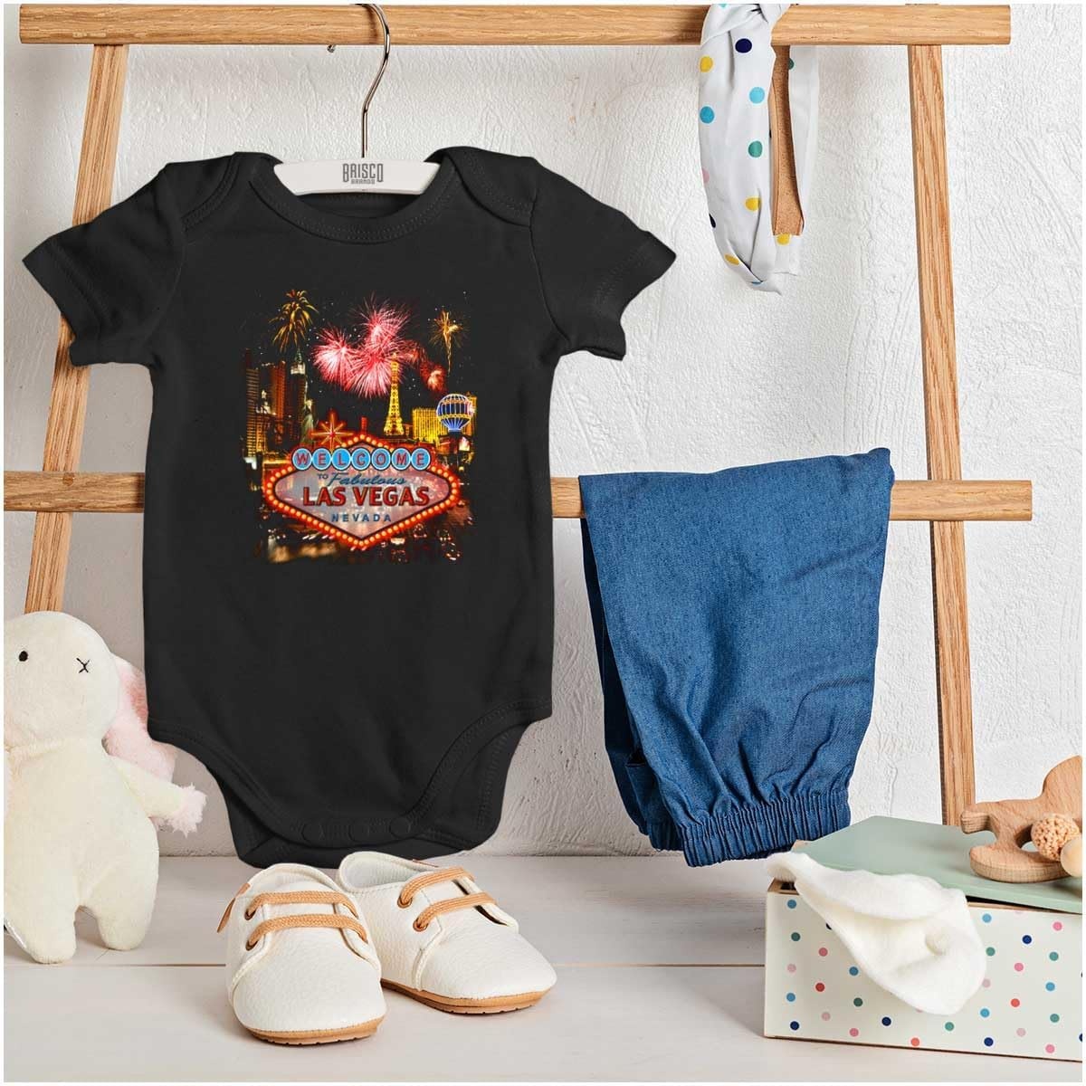image:imageBrisco Brands Las Vegas Strip Casino Fireworks Baby Romper Boys or GirlsBlack