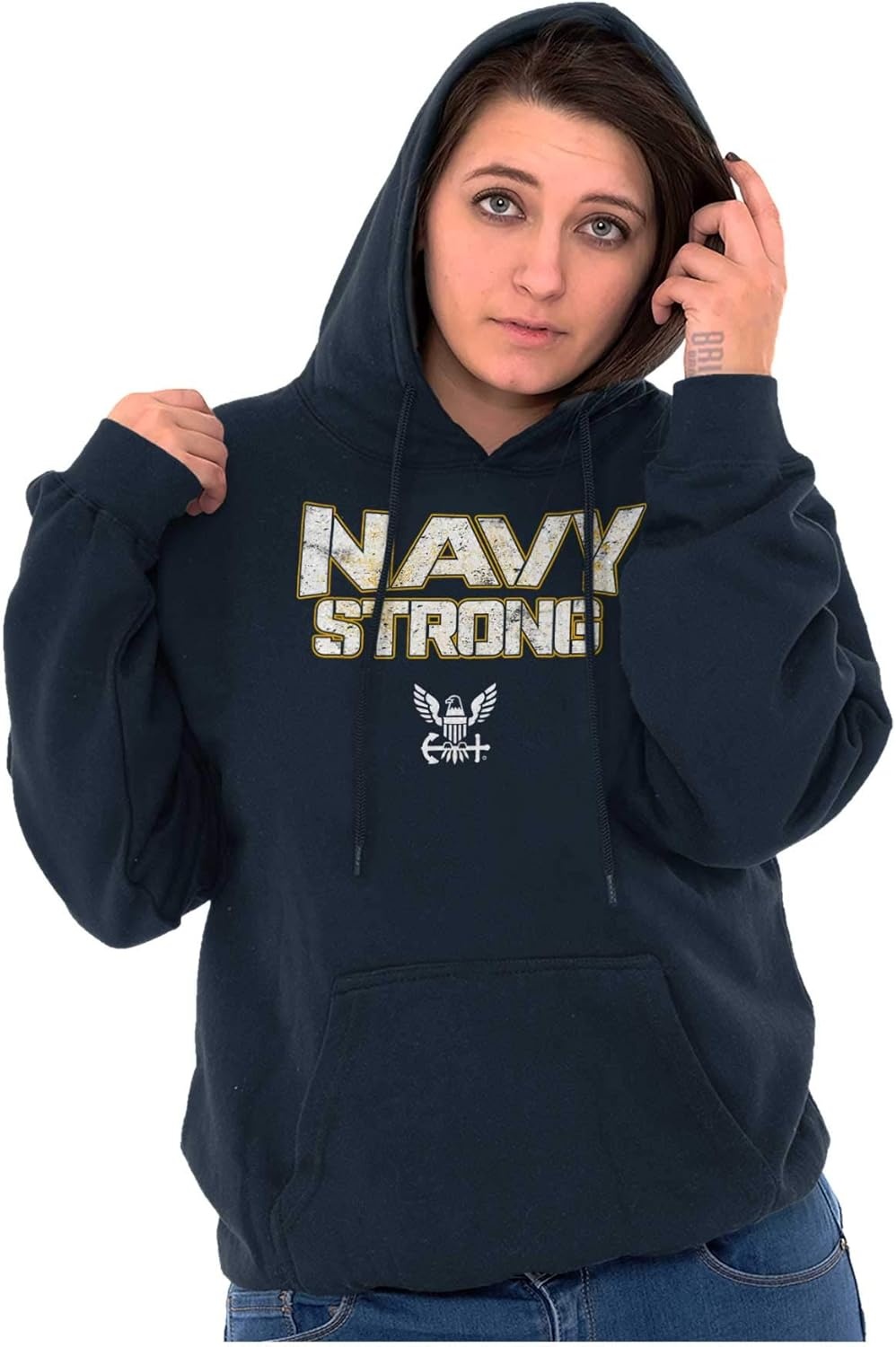 image:imageBrisco Brands Navy Strong United States Military Hoodie Sweatshirt Women MenNavy