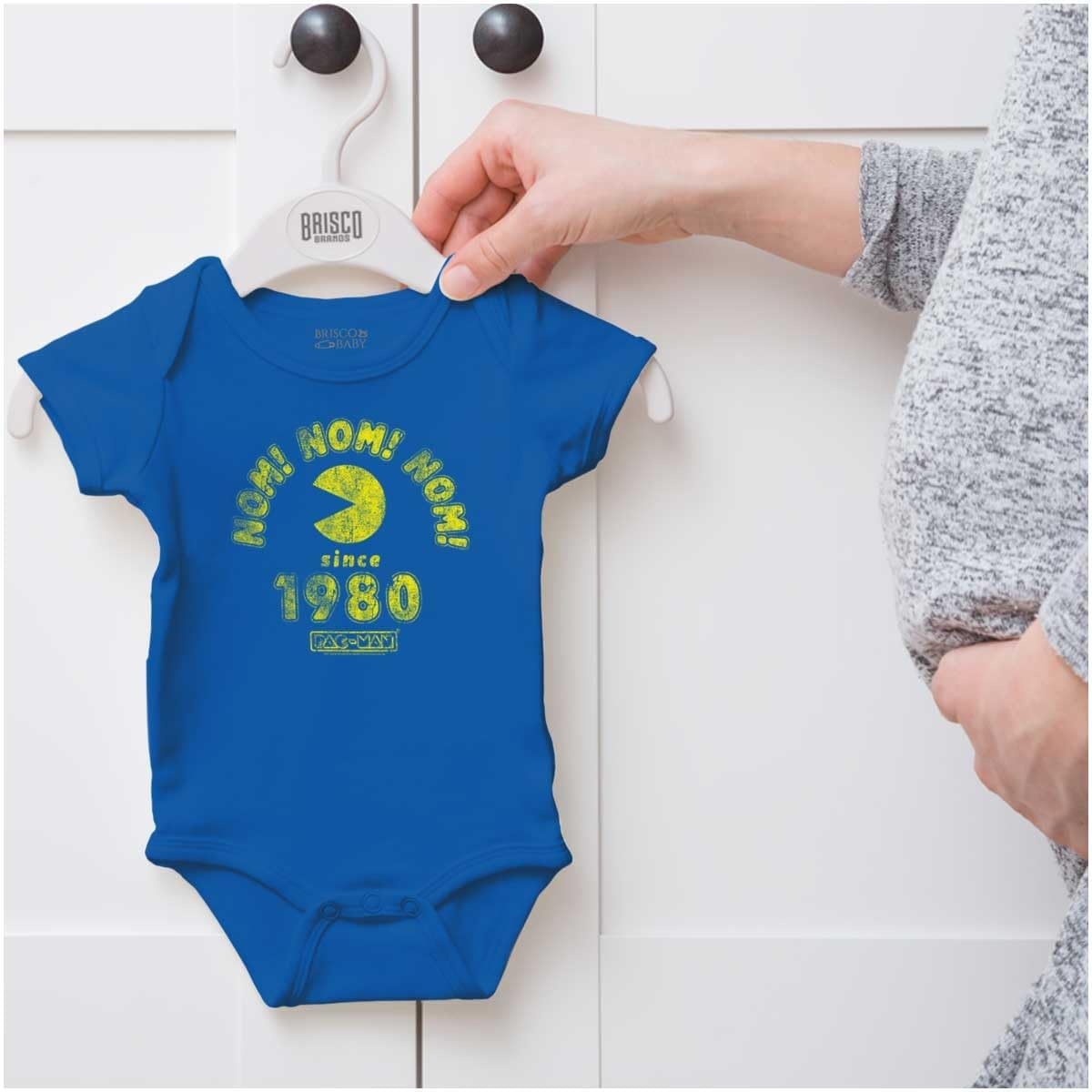 image:imageBrisco Brands PACMAN 80s Arcade Game Nom Nom Baby Romper Boys or GirlsRoyal