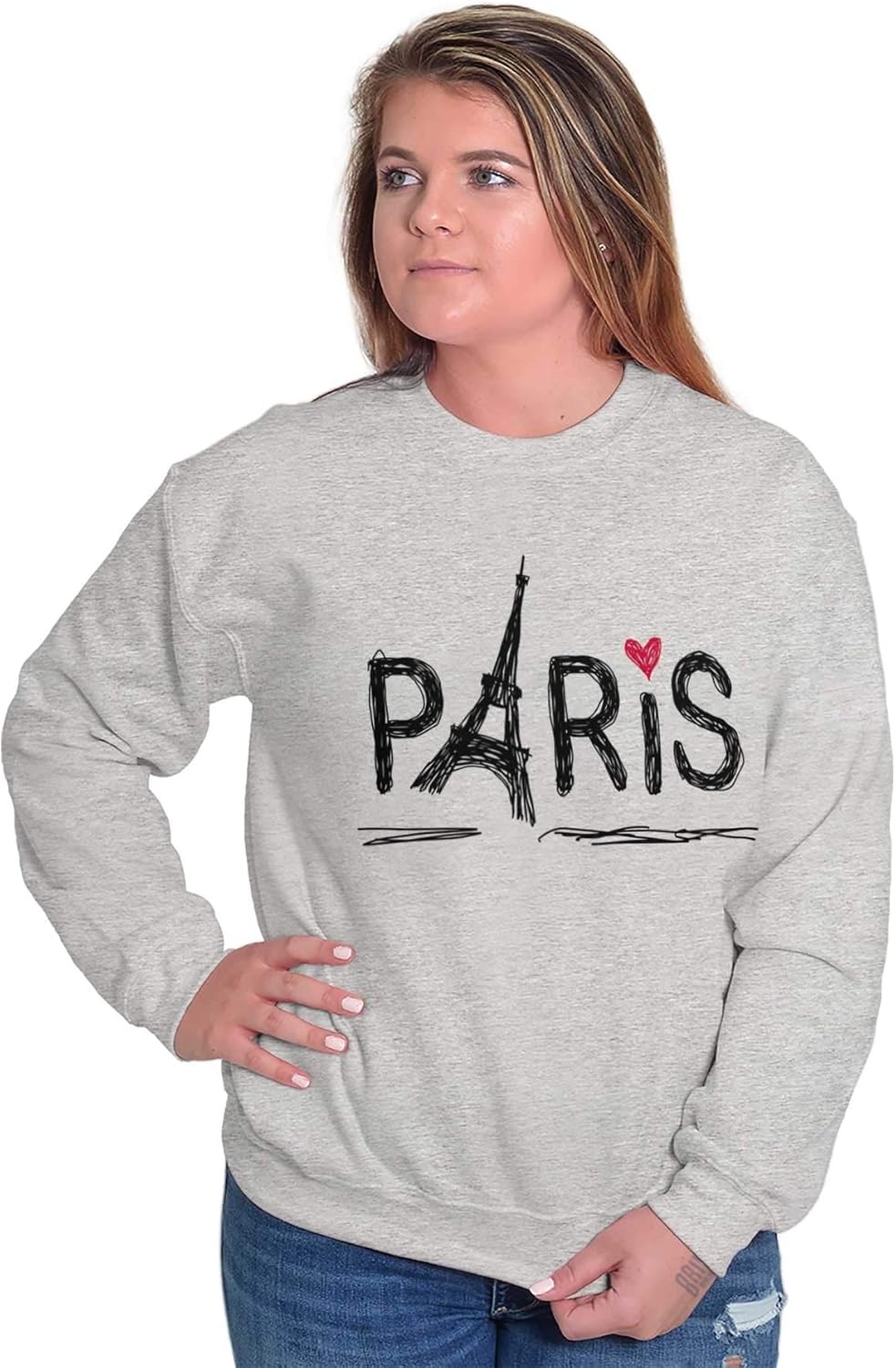 image:imageBrisco Brands Paris France Eiffel Tower Souvenir Women Crewneck SweatshirtSport Grey