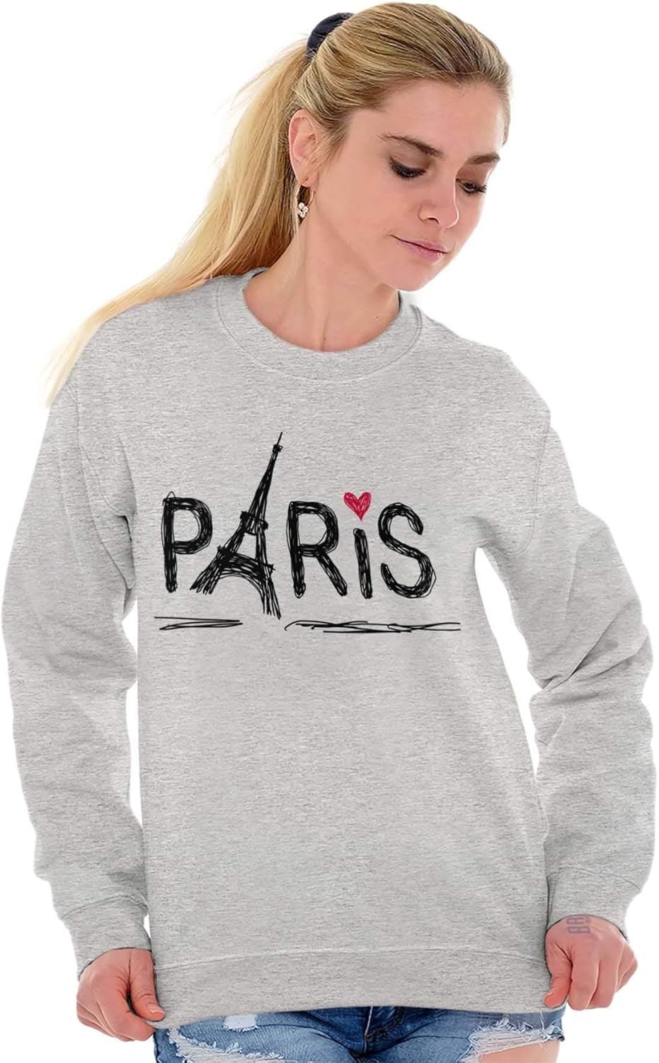 image:imageBrisco Brands Paris France Eiffel Tower Souvenir Women Crewneck SweatshirtSport Grey