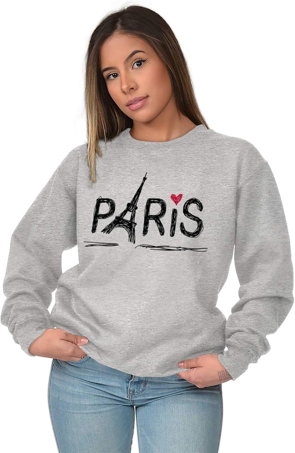 image:imageBrisco Brands Paris France Eiffel Tower Souvenir Women Crewneck SweatshirtSport Grey