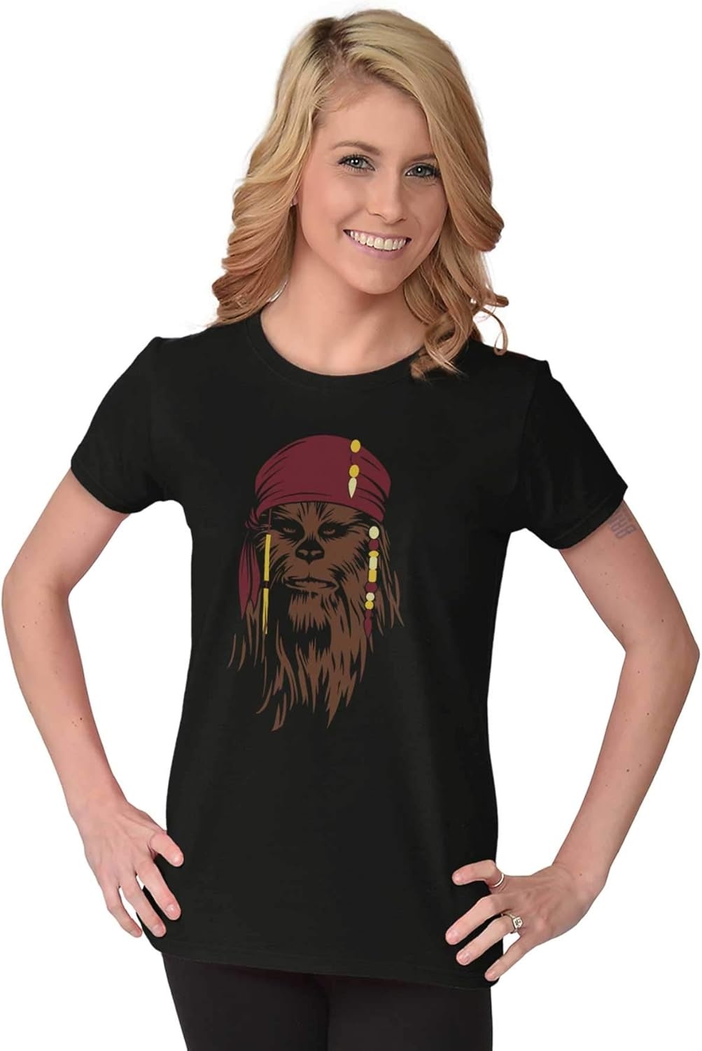 image:imageBrisco Brands Pirate Captain Humanoid Alien Vector Womens Slim Fit Graphic TeeBlack