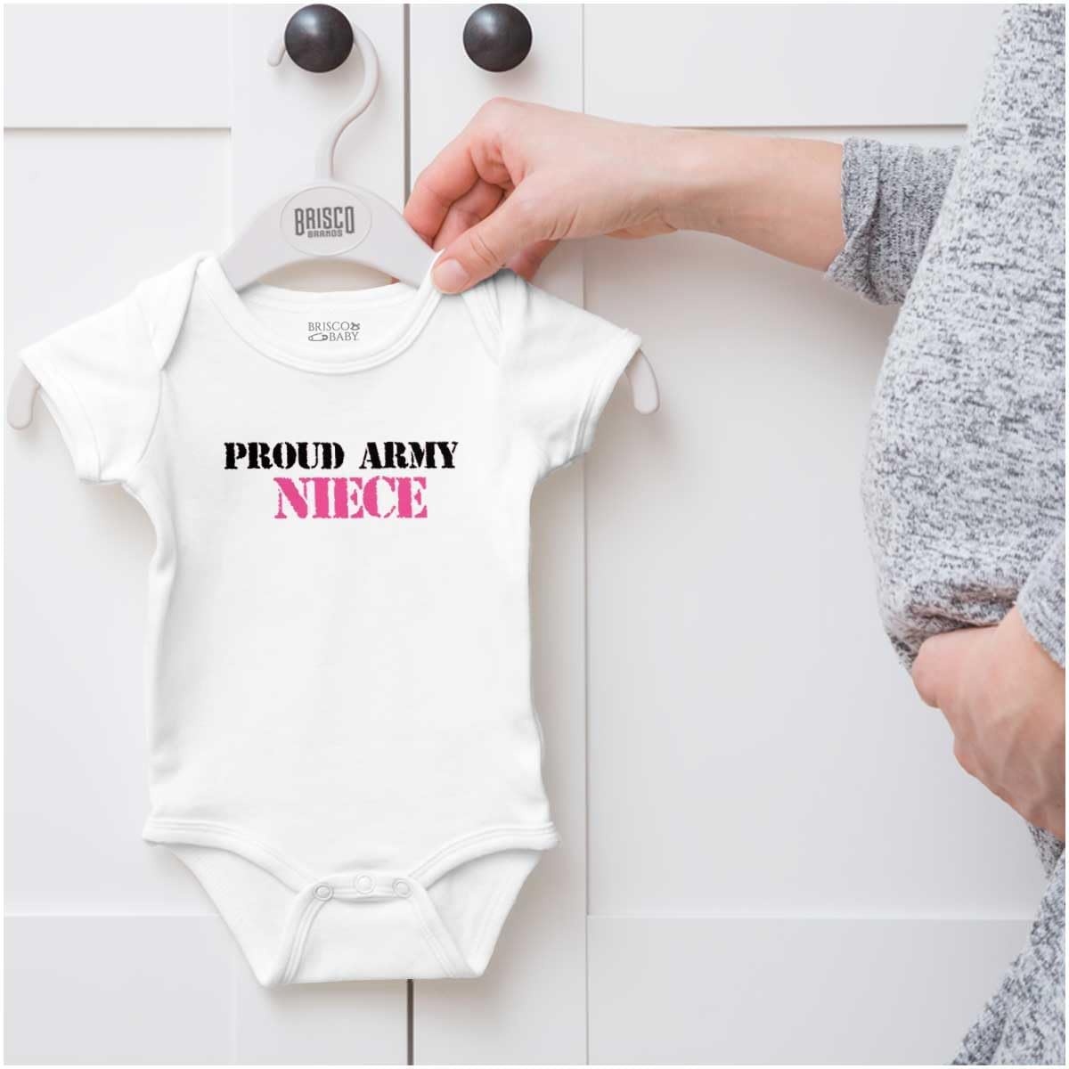 image:imageBrisco Brands Proud Army Niece Military Family Baby Bodysuit Jumper GirlsWhite