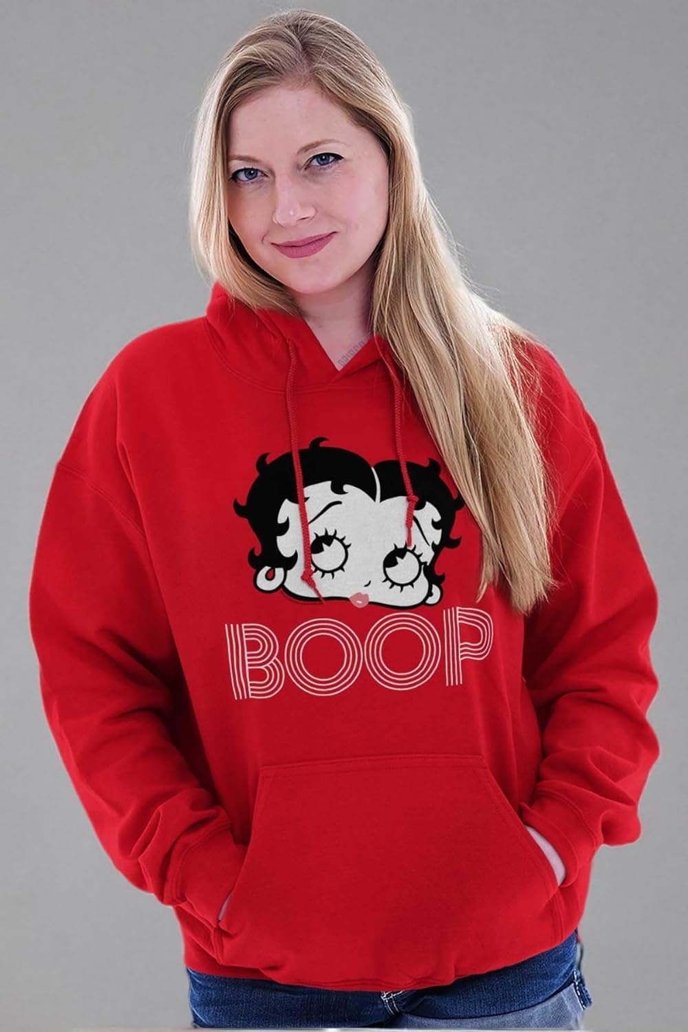 image:imageBrisco Brands Retro Betty Boop Cartoon Character Hoodie Sweatshirt WomenRed