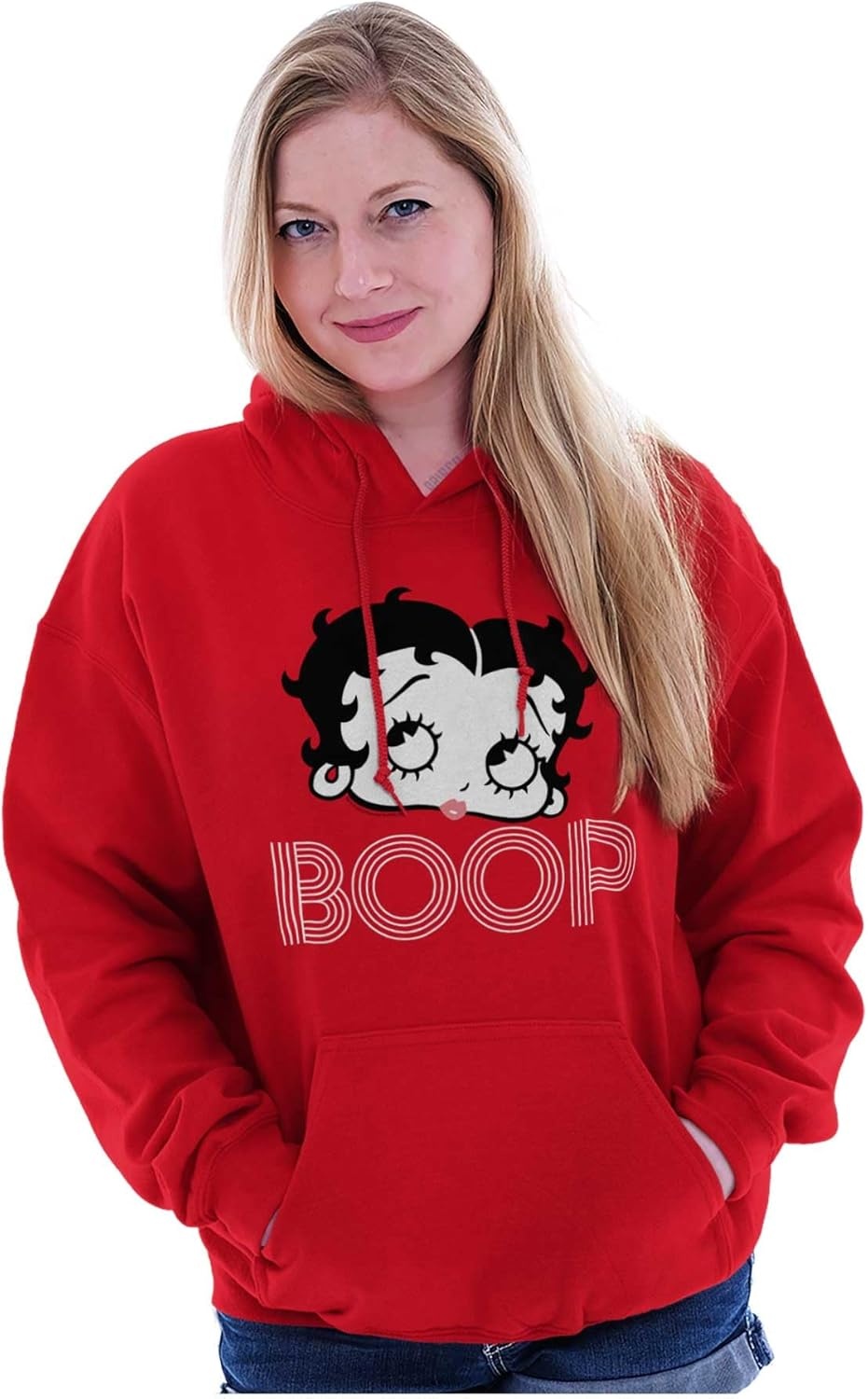 image:imageBrisco Brands Retro Betty Boop Cartoon Character Hoodie Sweatshirt WomenRed