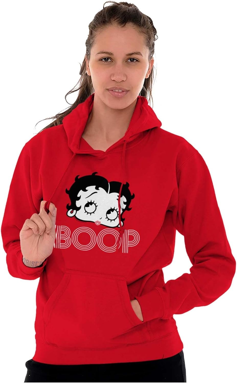 image:imageBrisco Brands Retro Betty Boop Cartoon Character Hoodie Sweatshirt WomenRed
