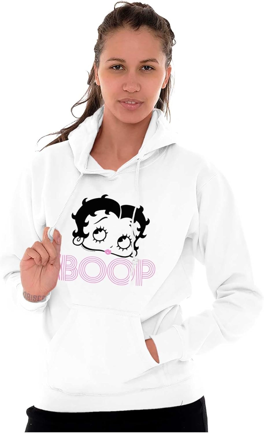 image:imageBrisco Brands Retro Betty Boop Cartoon Character Hoodie Sweatshirt WomenWhite