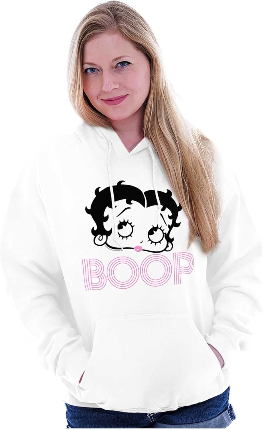 image:imageBrisco Brands Retro Betty Boop Cartoon Character Hoodie Sweatshirt WomenWhite
