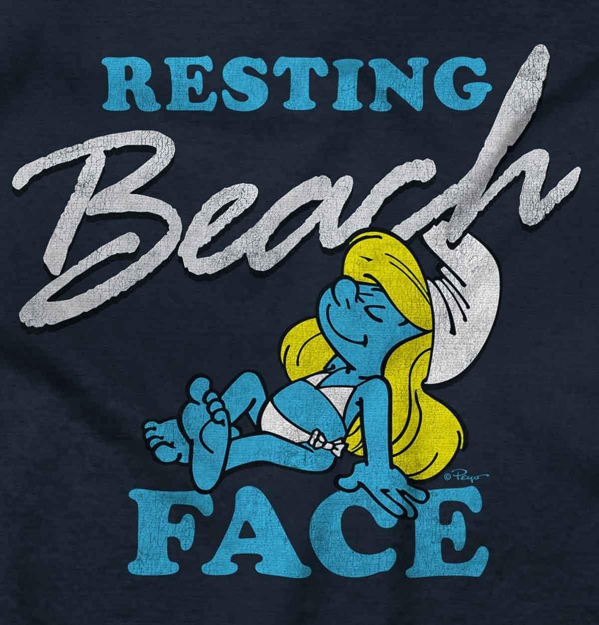 image:imageBrisco Brands Smurfette Resting Beach Face Smurfs Womens Graphic T Shirt TeesNavy