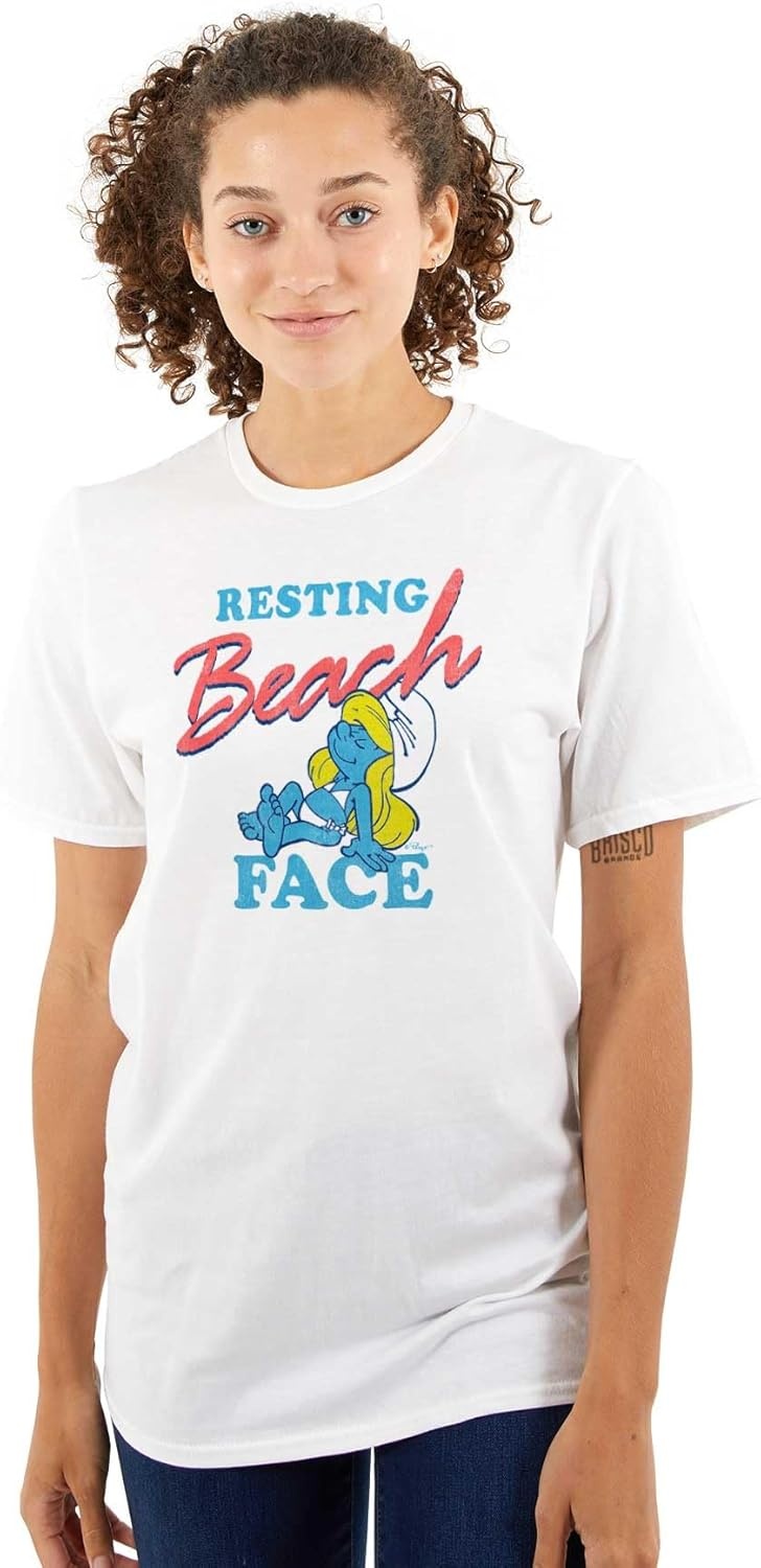image:imageBrisco Brands Smurfette Resting Beach Face Smurfs Womens Graphic T Shirt TeesWhite