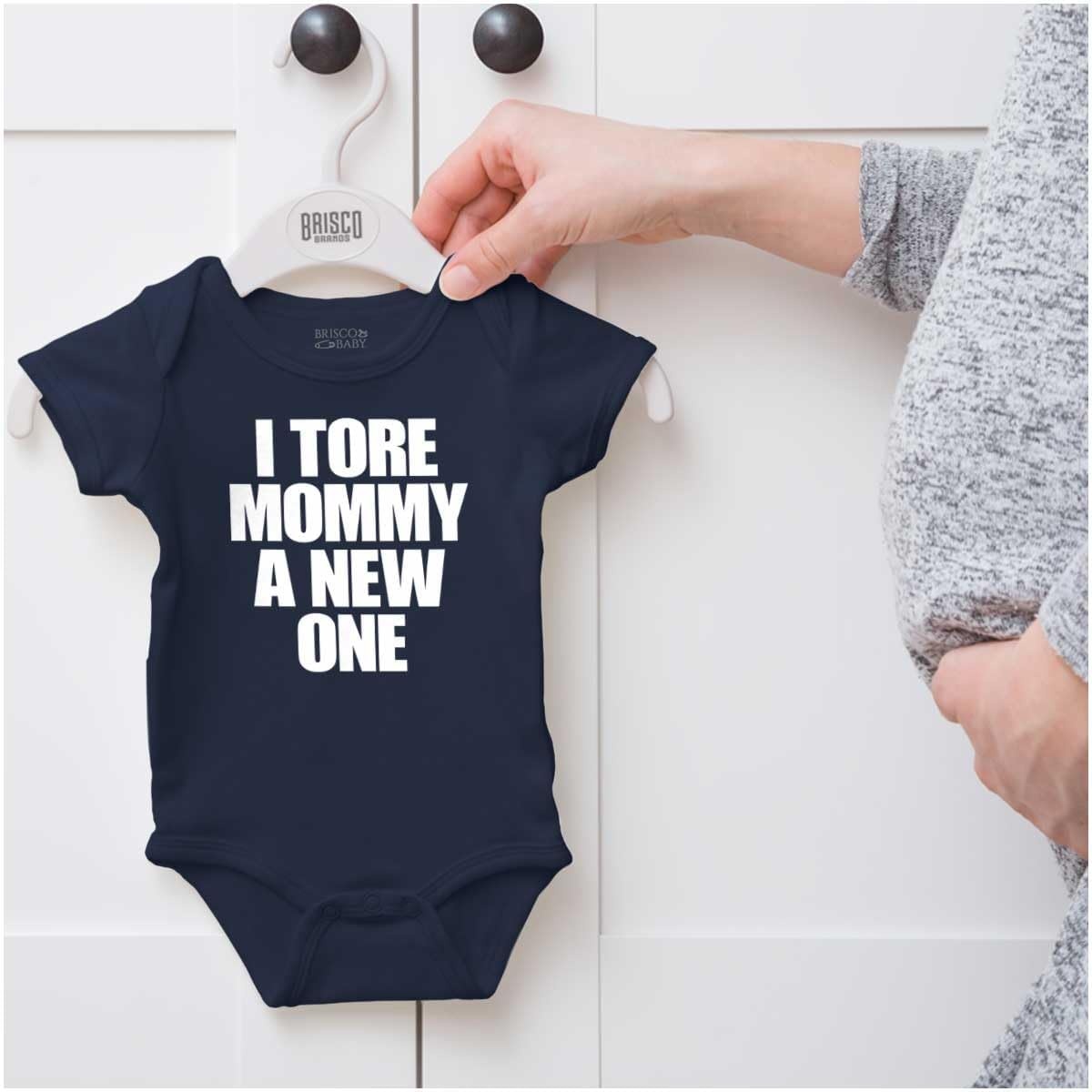 image:imageBrisco Brands Tore Mommy A New One Funny Humor Baby Romper Boys or GirlsNavy