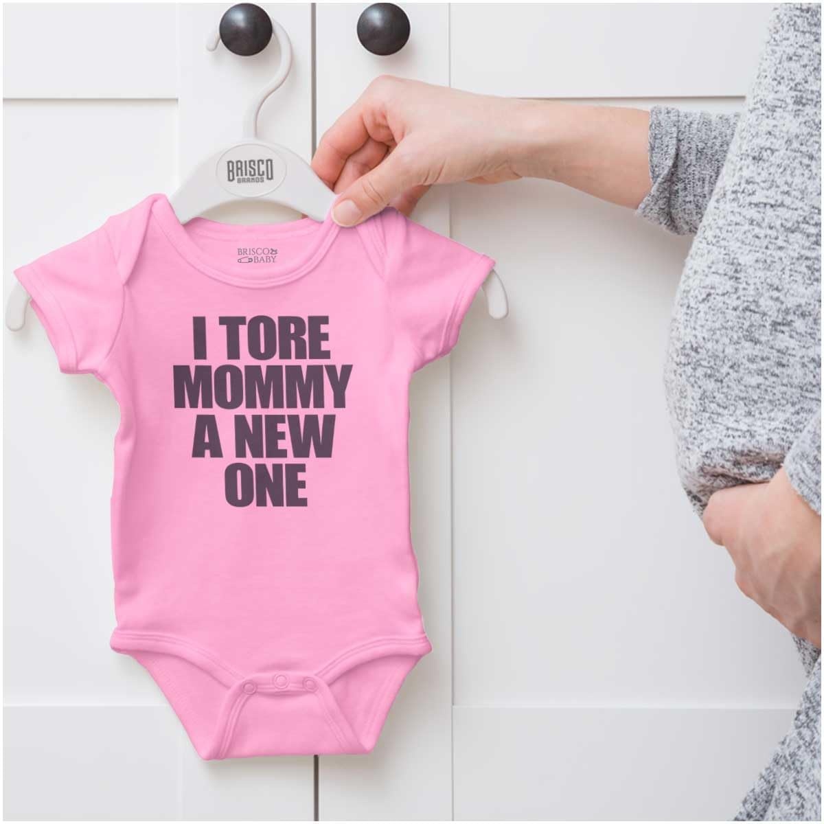 image:imageBrisco Brands Tore Mommy A New One Funny Humor Baby Romper Boys or GirlsPink