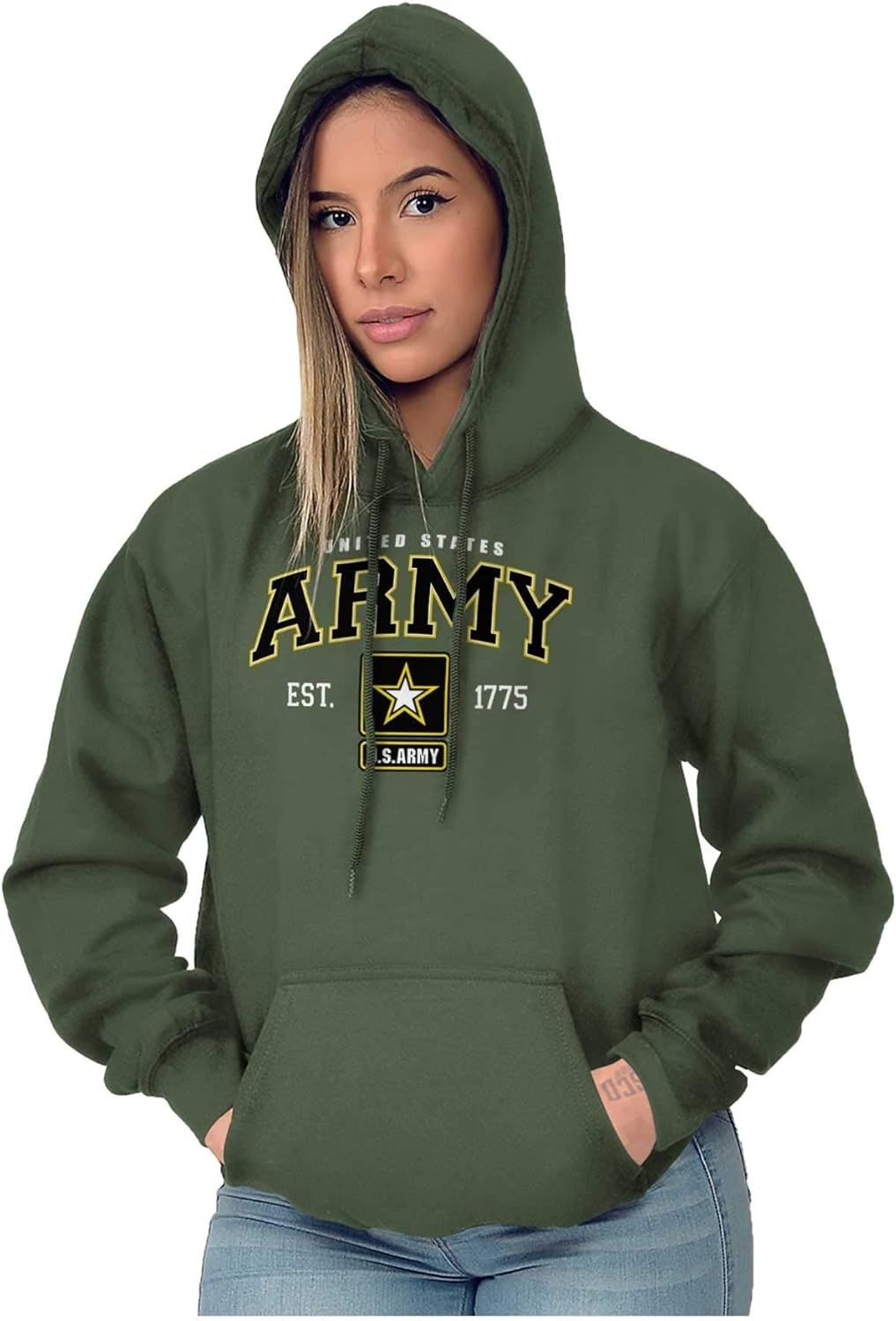 image:imageBrisco Brands US Army Pride United States Military Hoodie Sweatshirt Women MenMilitary Green