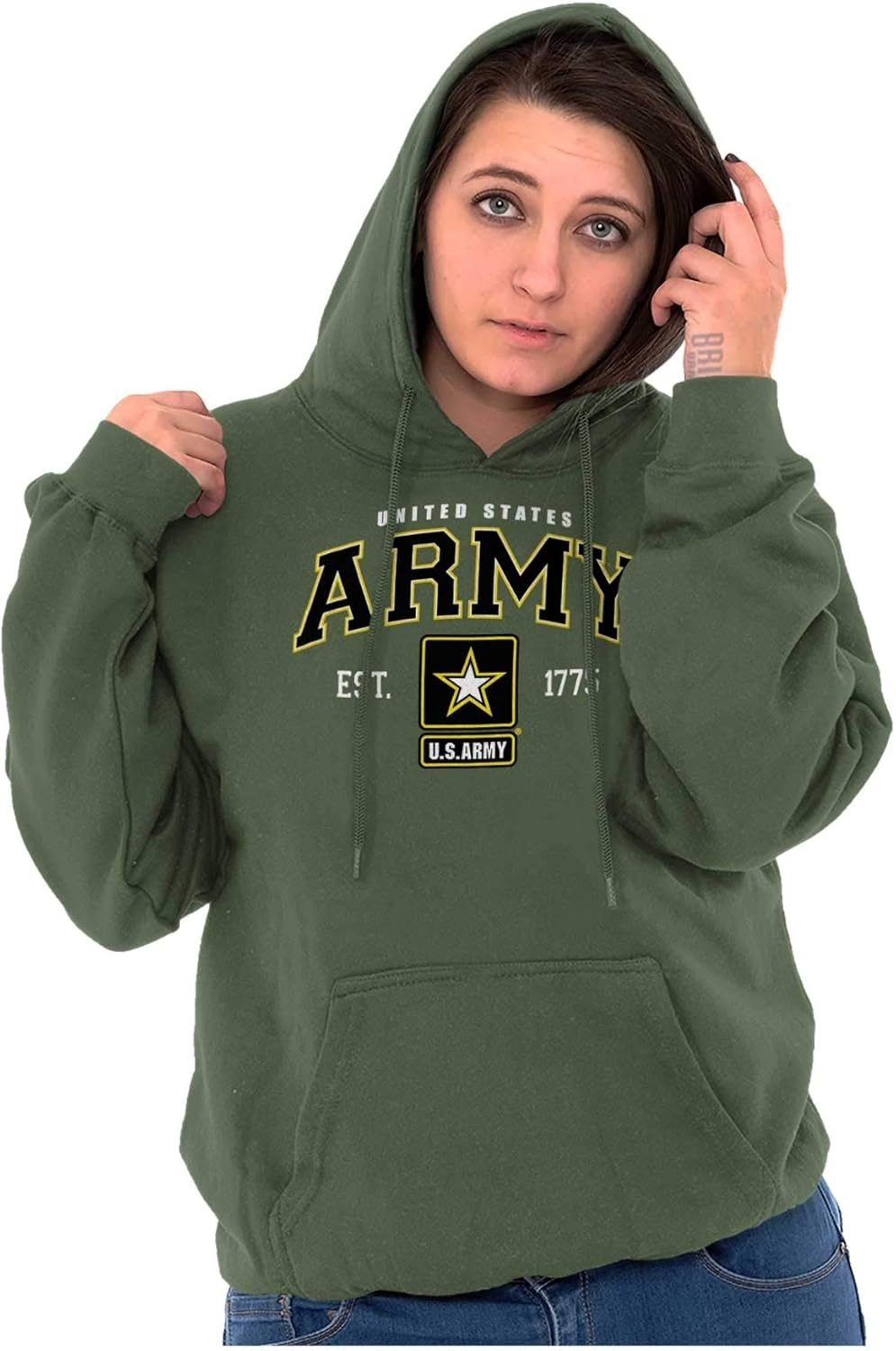 image:imageBrisco Brands US Army Pride United States Military Hoodie Sweatshirt Women MenMilitary Green