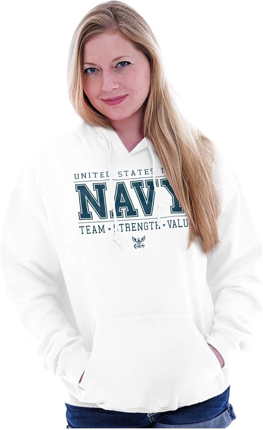 image:imageBrisco Brands US Navy Team Strength Value Hoodie Sweatshirt Women MenWhite